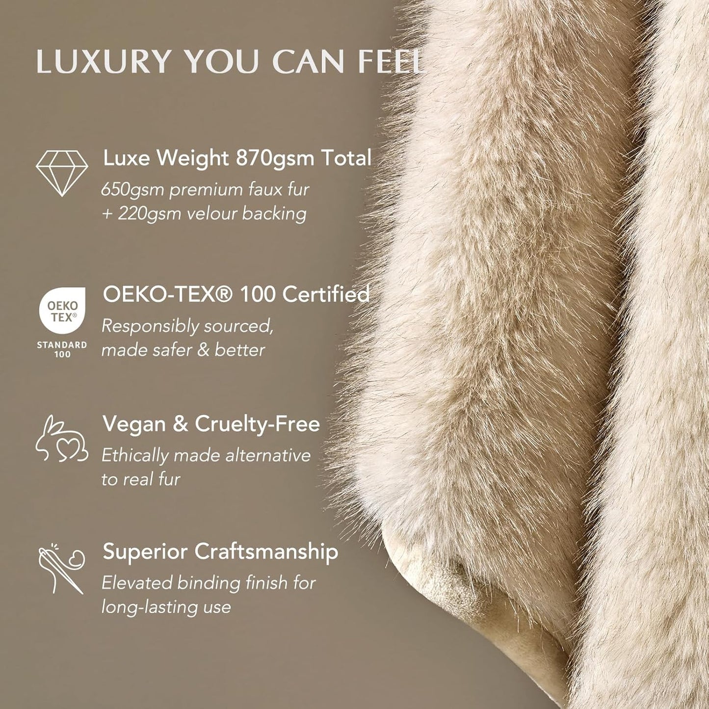 Luxury Faux Fur Throw Blanket, Soft Fluffy Faux Mink Blankets for Bed, Couch, Sofa, Thick Cozy Plush Warm Fur Throws with Reversible Velvet, Tipped Golden Fox, 50"x60"