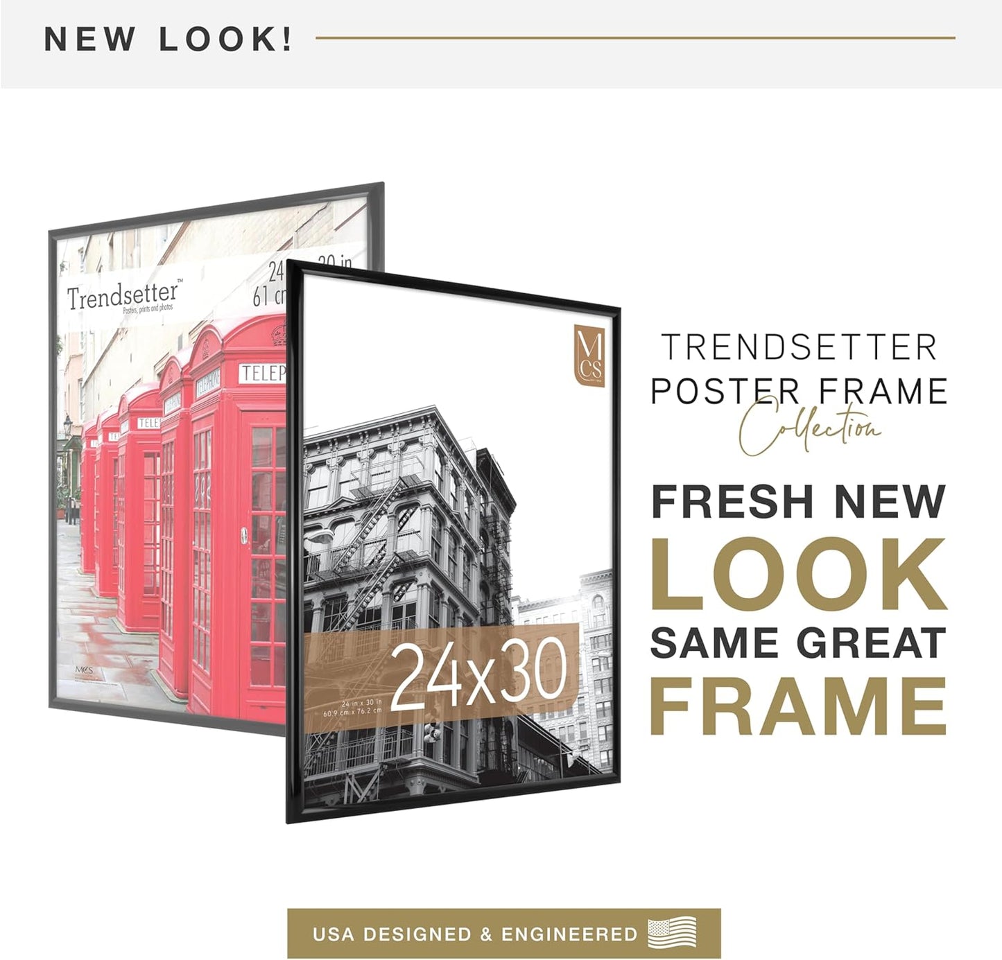 MCS Trendsetter 24x30 Poster Frame Black High-Gloss, Vertical & Horizontal Wall Hanging Large Picture Frame for Photos, Posters & Art Prints (1-Pack)
