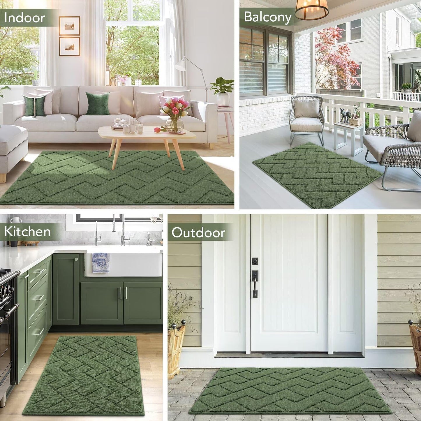 hicorfe Indoor Doormat,Front Back Door Mat Rubber Backing Non Slip Door Mats 24"x35" Absorbent Resist Dirt Entrance Doormat Inside Floor Mats for Entryway Washable Low-Profile(Green)
