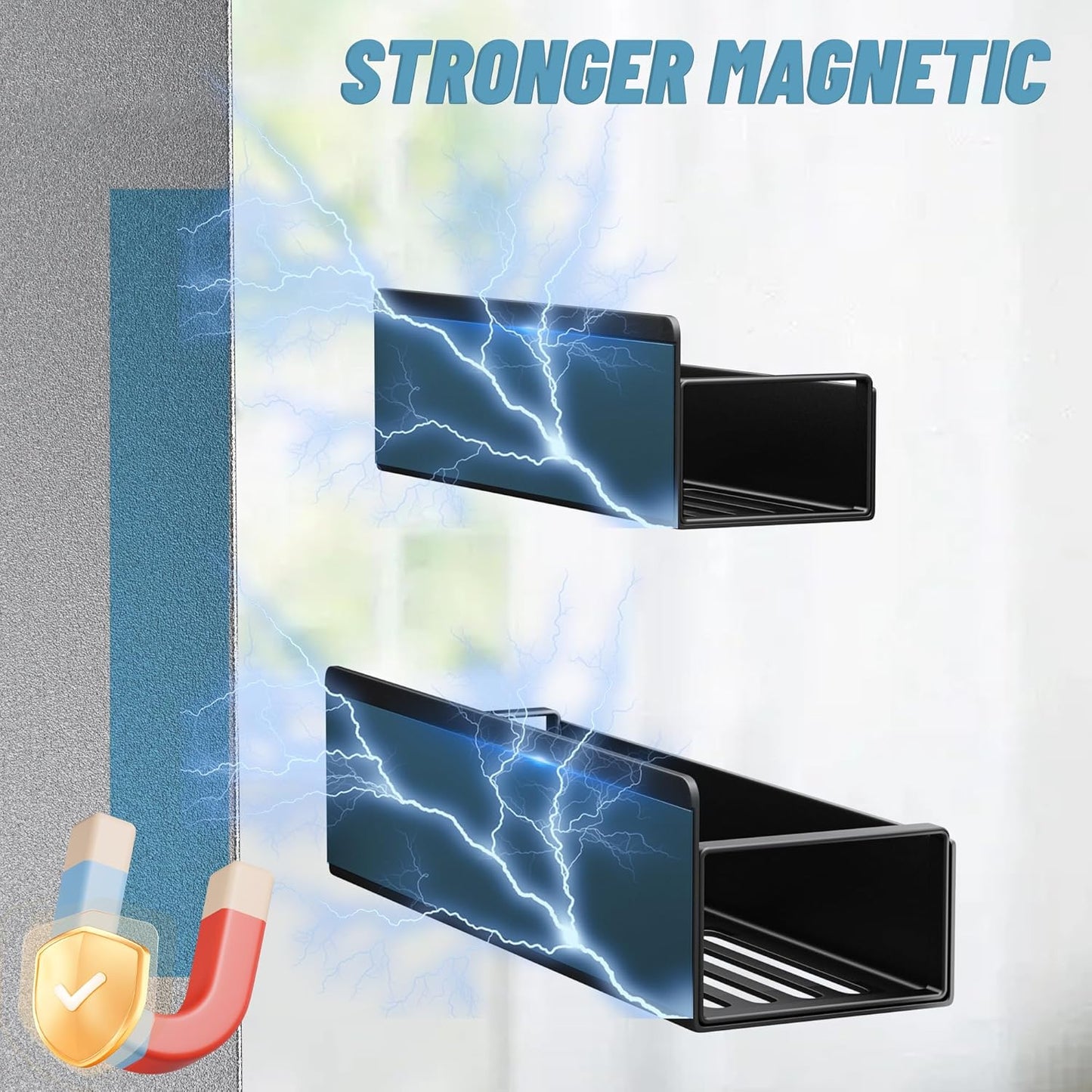 6 Pack Magnetic Spice Rack for Refrigerator, Black Magnetic Shelf for Kitchen Organizer and Storage, Mini Organizers for Oven and Fridge with 6 Hooks