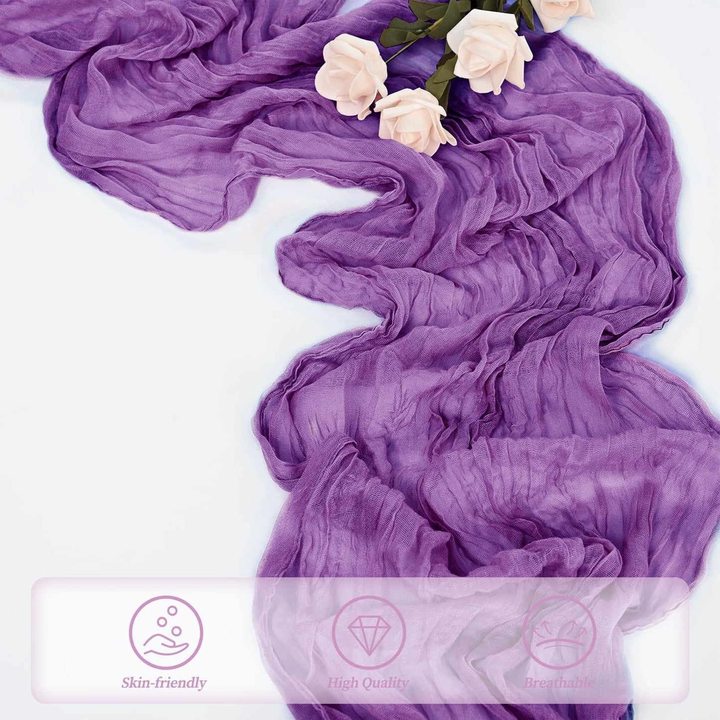 12 Pack Purple Cheesecloth Table Runner 10FT Boho Fabric Rustic Cheese Cloth Table Runner for Wedding Bridal Shower Baby Shower Gauze Sheer Birthday Party Table Decorations 20 x 120 Inch Long