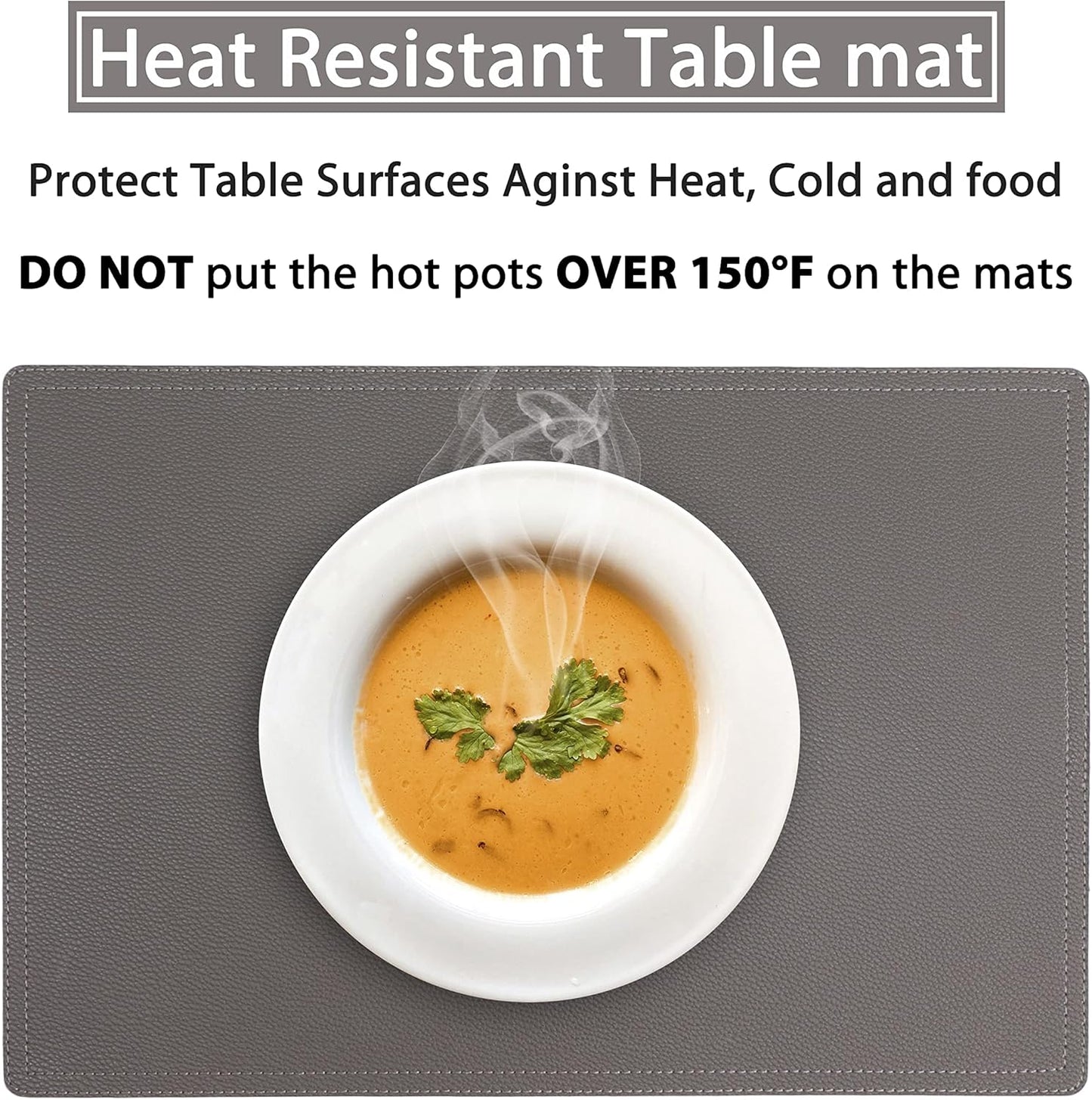 Set of 8 Faux Leather Placemats, PU Mats - Waterproof, Stain & Heat Resistant, Non-Slip, Easy to Clean for Kitchen, Dining, Conference Tables