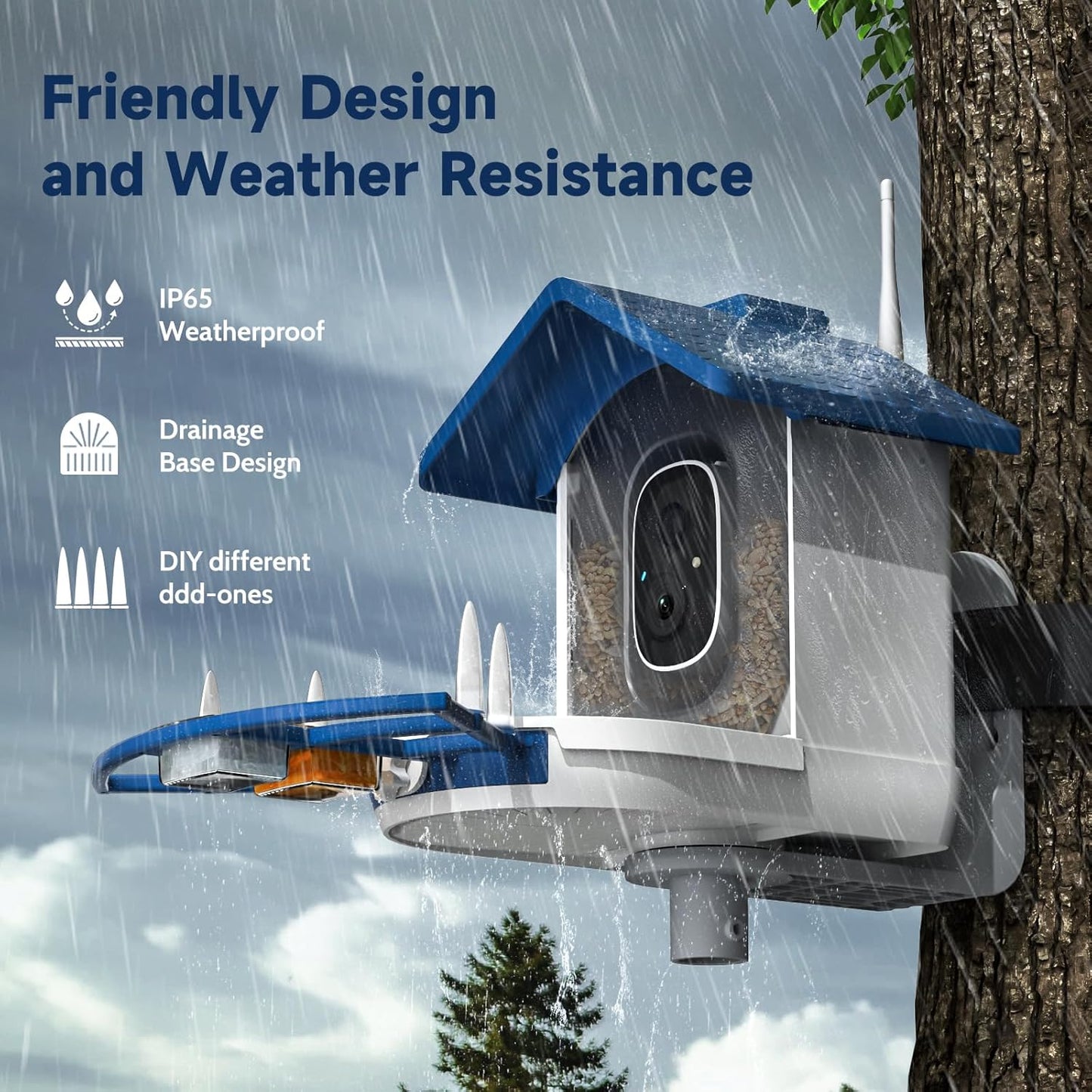 Bird Feeder with Camera Bird Feeders for Outdoors with Solar Panel, AI Identification, Ideal Gift for Lovers Friends and Parents, Navy Blue