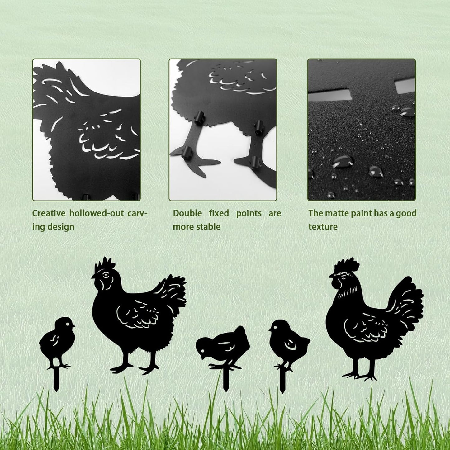 5 Pack Chicken Metal Garden Decorative Stakes, Weather Proof Silhouette Statues for Yard, Patio,Outdoor Decor for Chicken Lovers and Pet Owners