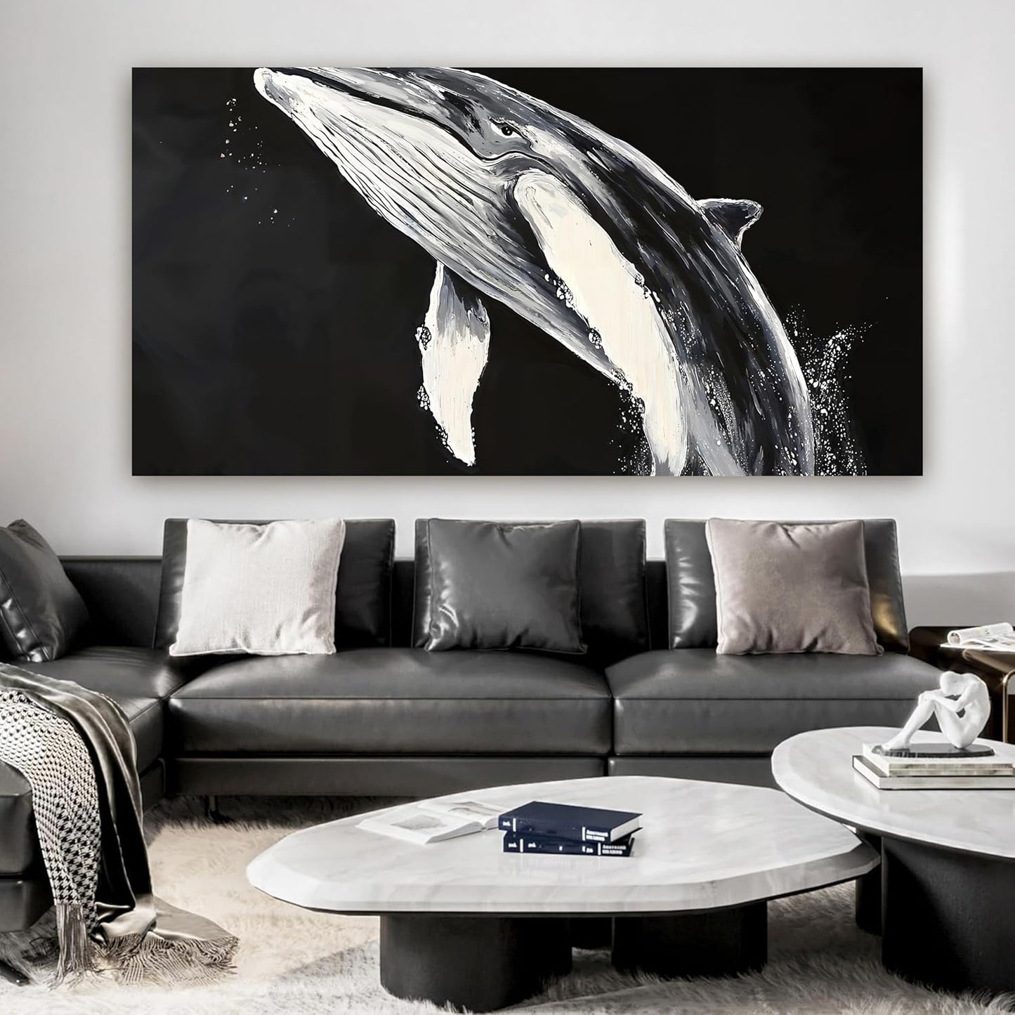 AIXMGSJS Canvas Wall Art Decor Large Black and White Wall Art Prints Minimalist Wall Art for Living Room Large Modern Canvas Art Wall Decor Whales Artwork for Walls Home Office Decor 29" X 58"