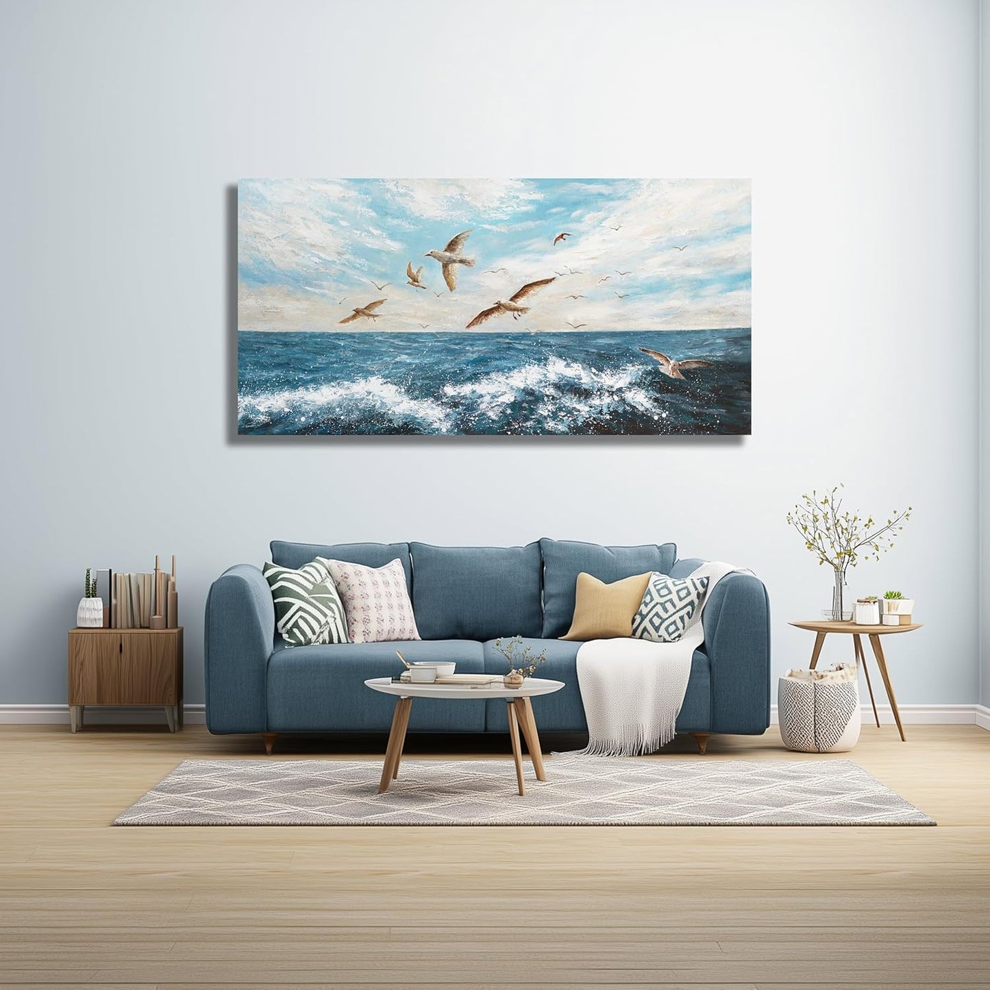 Belmrxne Giant Ocean Art Blue and White Wall Art Funky Artwork Modern Gallery Canvas Painting for Living Room Bedroom Dining Room Office Home Decor 30x60 inch