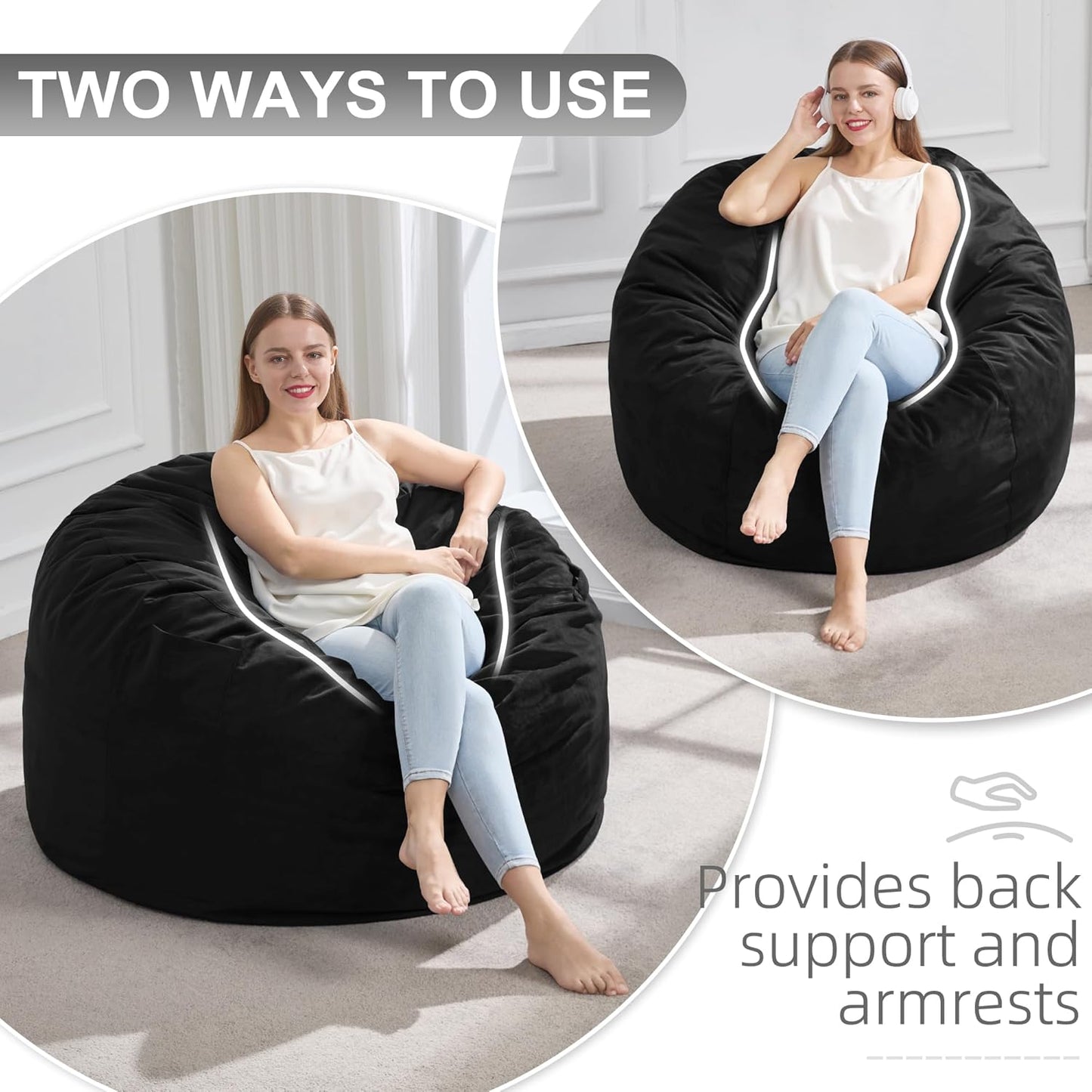 Hobestluk 3FT Bean Bag Chair Giant Bean Bag Chairs for Adults Large Bean Chairs with Removable Cover, Beanbag Chair with Filler, Adult Bean Bag Chairs for Living Room, Bedroom