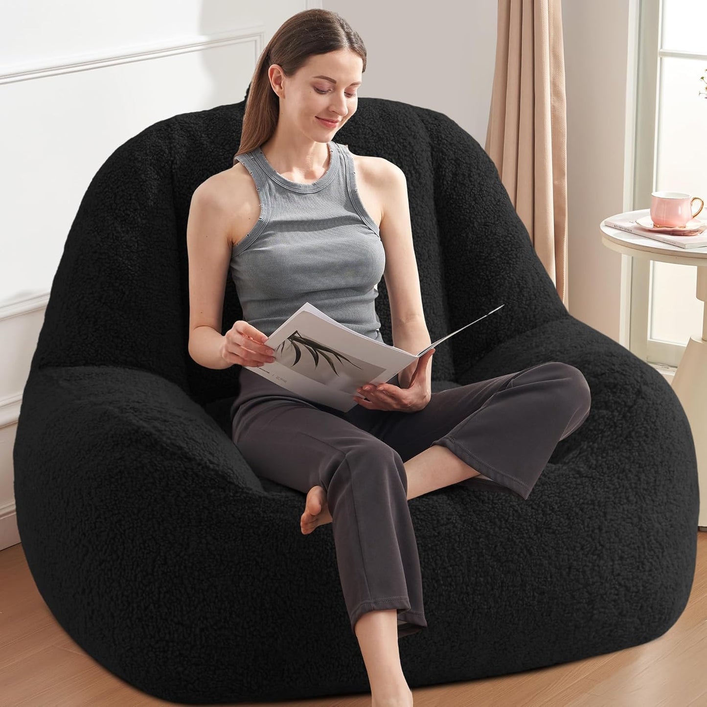 Homguava Bean Bag Chairs for Adults,Giant Beanbag Couch Adult Bean Bag Chair with Filler Included,Modern Lazy Sofa Comfy Chair for Living Room(Black)