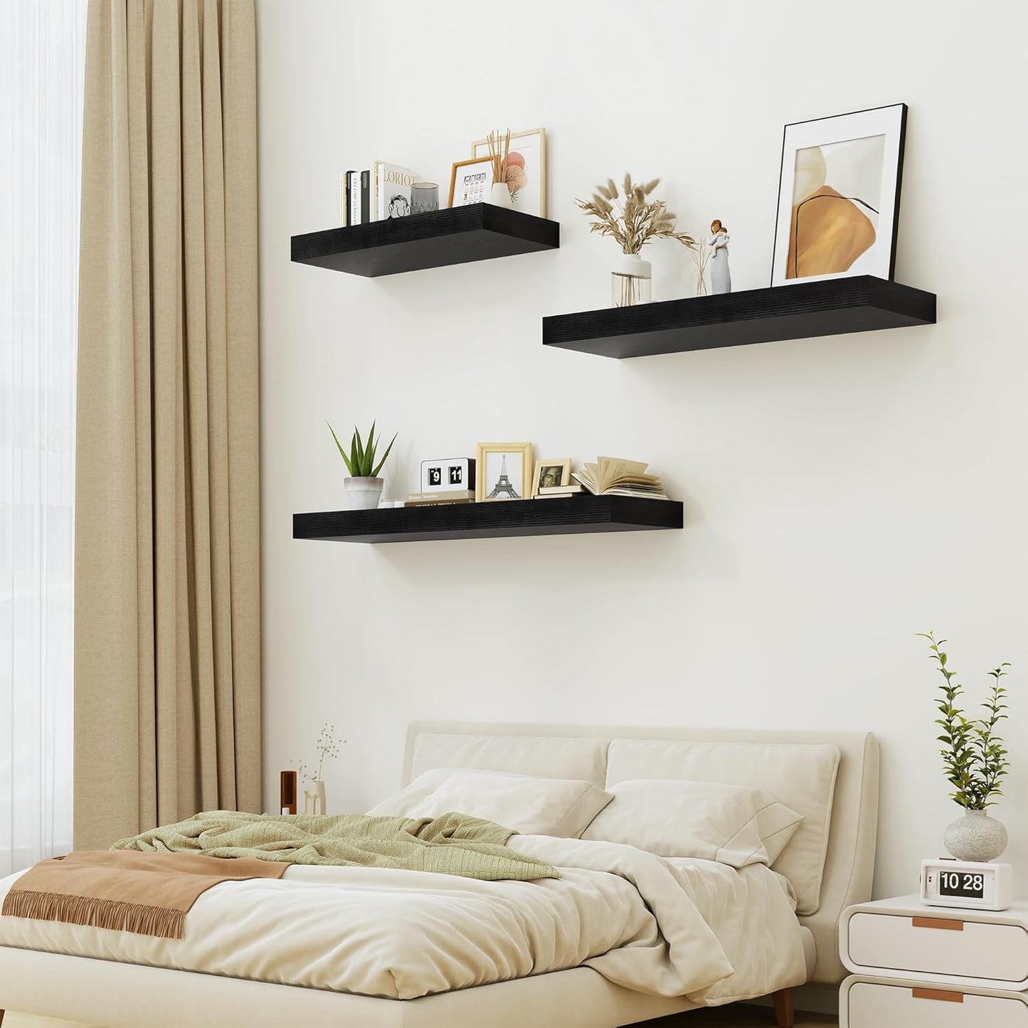 Heimlove Black Bathroom Shelves Floating Shelves for Wall Shelf Over Toilet Long Wall Mounted Modern Farmhouse,48 x 12 Shelves with Invisible Brackets for Living Room, Kitchen, Bedroom