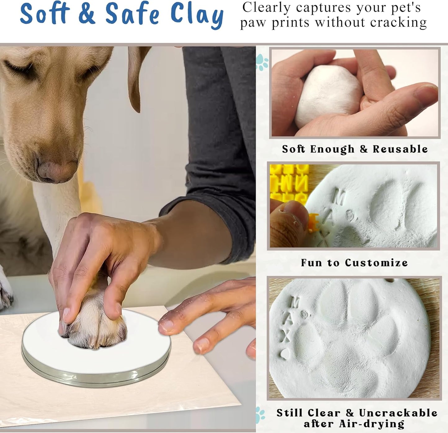 Clay & Ink Paw Print Kit,Make 3 Pawprint Ornaments(2 Clay&1 Ink),Dog Cat Paw/Nose Print Keepsake,Clean Touch Ink Pad & Soft Clay, Inkless Pet Paw Print Impression Kit,Pet Christmas Ornament