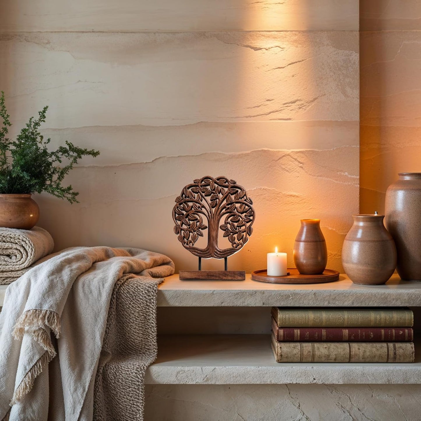 Decozen Solid Wood Tree of Life Sculpture - Home Decor, Living Room, Boho, Shelf, Coffee Table, Centerpiece Table Decorations, Mantle, Dining Table Centerpiece, Bathroom Shelf, Entryway, Farmhouse