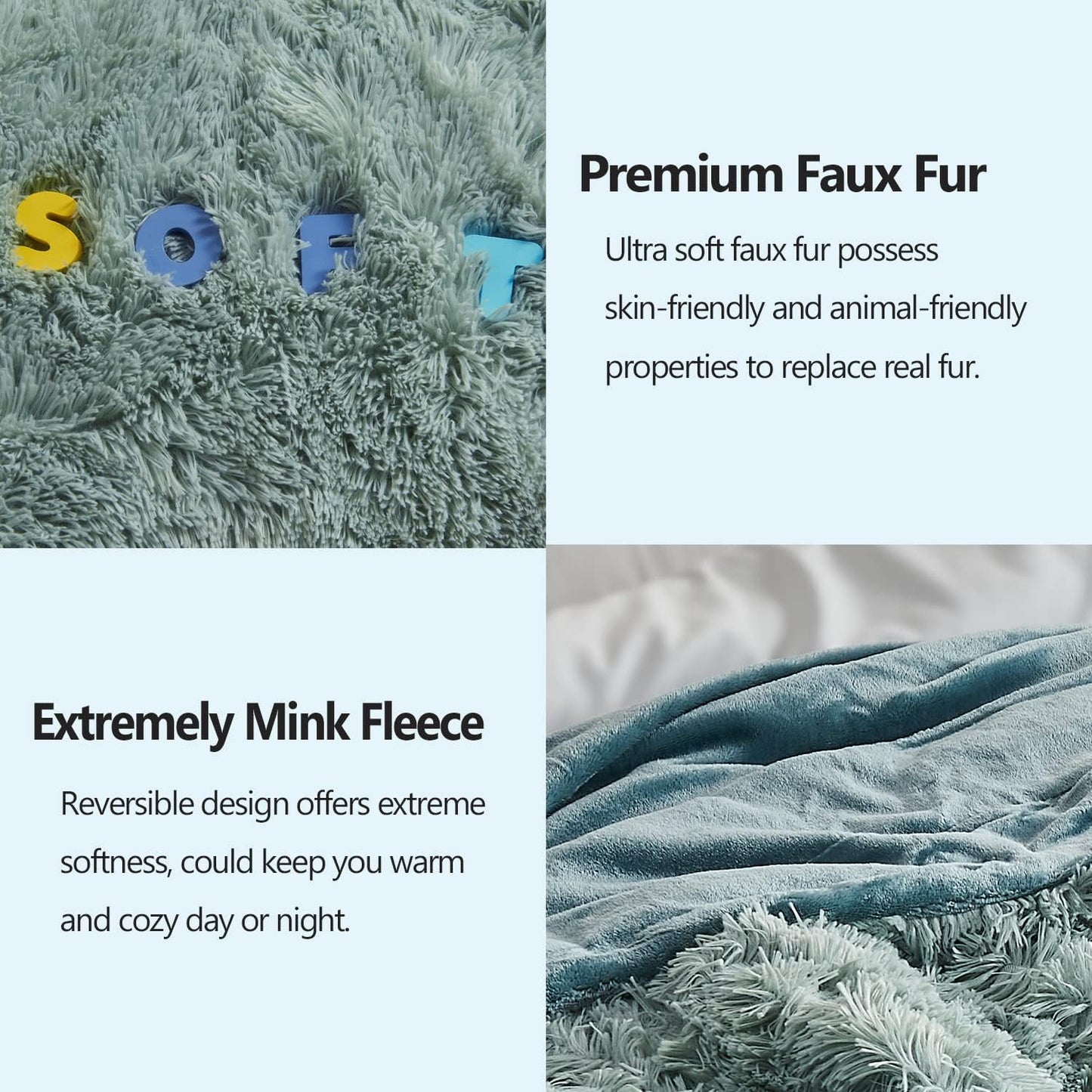 GONAAP Fuzzy Faux Fur Throw Blanket Twin Size Ice Blue Super Soft Cozy Plush Fuzzy Shaggy Blanket for Couch Sofa Bed (Ice Blue, Twin(60"x80"))