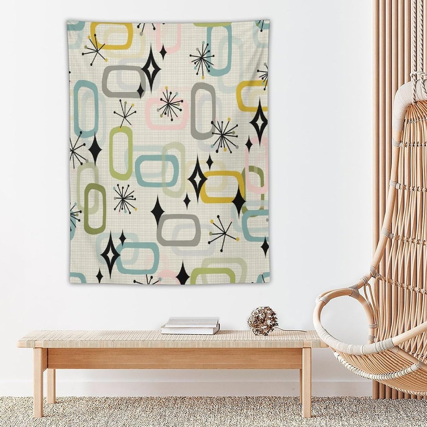 ICMOLYYENLO Boho Medieval Cat Tapestry, Abstract Atomic Starburst Geometric Aesthetic Art Wall Hanging For Bedroom Living Room Dormitory 40x60 Inches