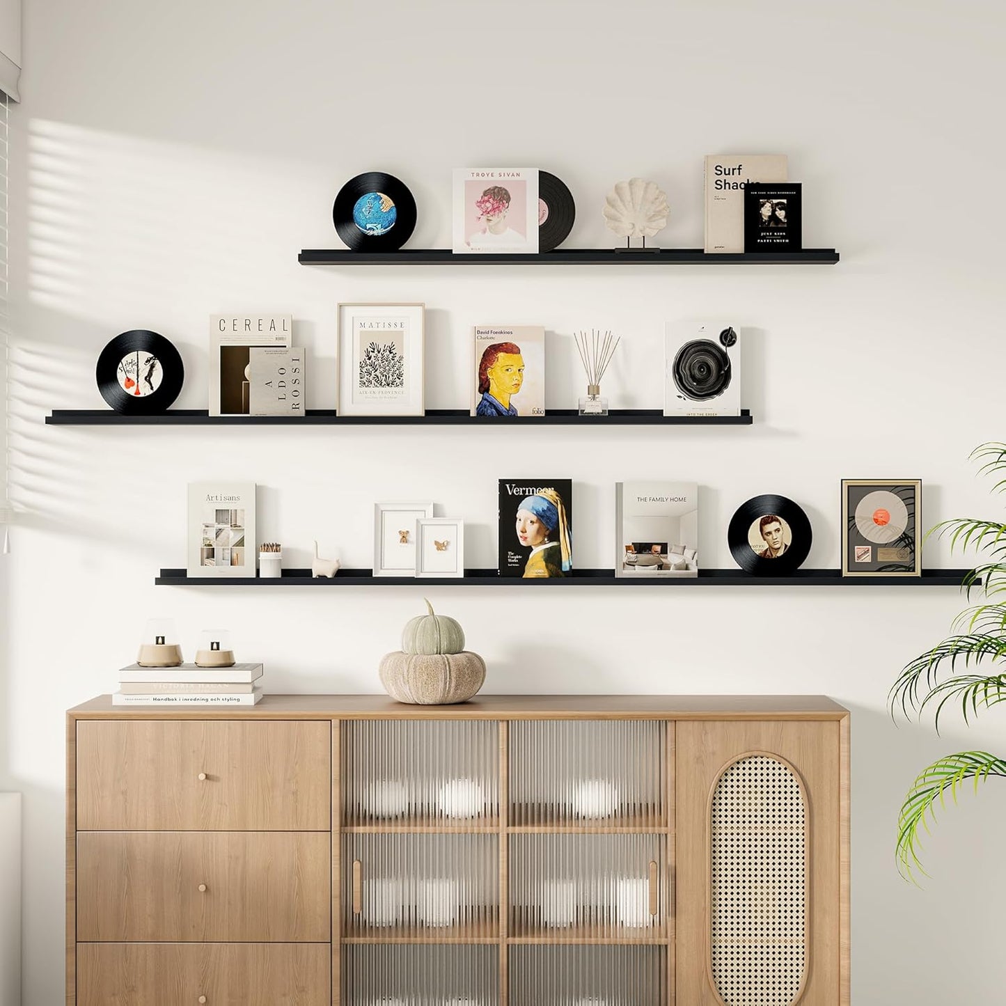 Floating Picture Ledge Shelves for Wall Set of 2, 72 Inches Picture Ledge Shelf with Long Large Nursery Book Shelf for Toys Storage Kids Bookshelf Wall Mounted Living Room Bedroom Decor Frames, Black