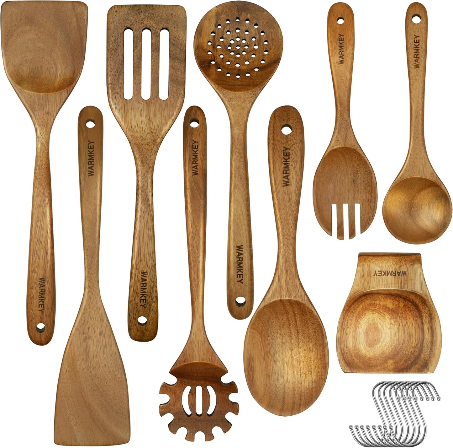Acacia Wood Kitchen Utensil Set 9PC-Natural Wooden Cooking Tools for Nonstick Pans&Stir Frying,Scratch-Proof&Heat Resistant,Sturdy&Lightweight with Spoon Rest (Kitchen Utensil Set 9PC)
