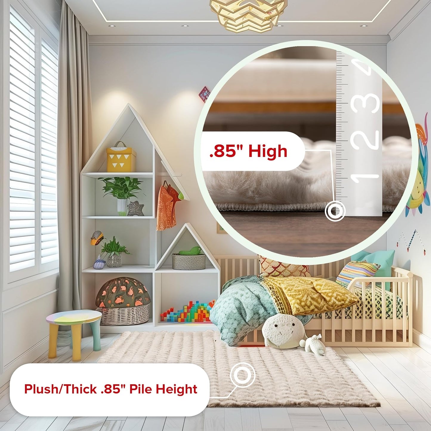 nuLOOM Jeni Solid Faux Rabbit Machine Washable Area Rug, Round 5, Beige