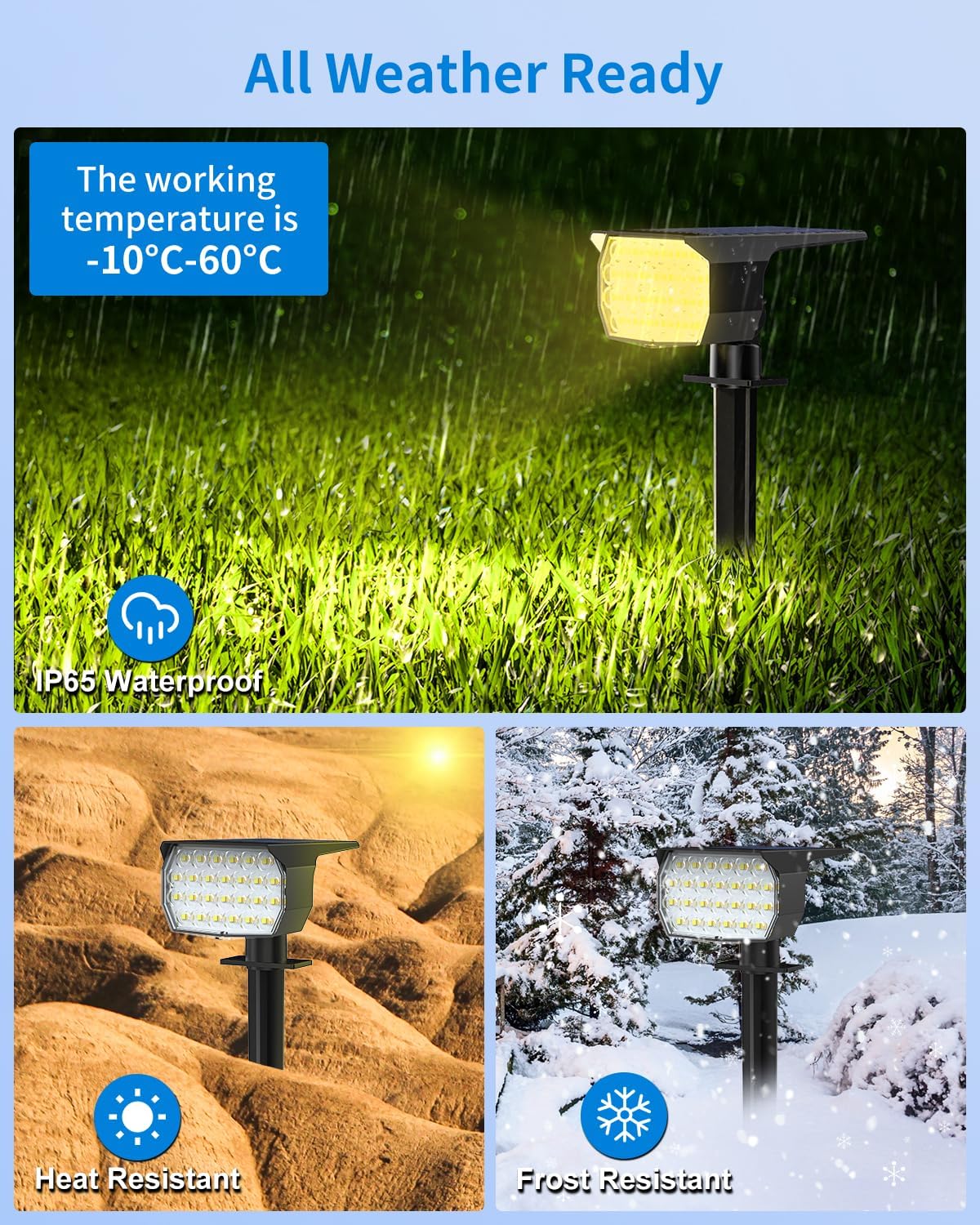 3 Colors Solar Lights Outdoor Waterproof IP65 Outdoor Solar Spot Lights for Yard 52 LEDs 600LM Solar Powered Landscape Spotlights Solar Security Wall Lights for Garden Pathway Outside- 6 Pack