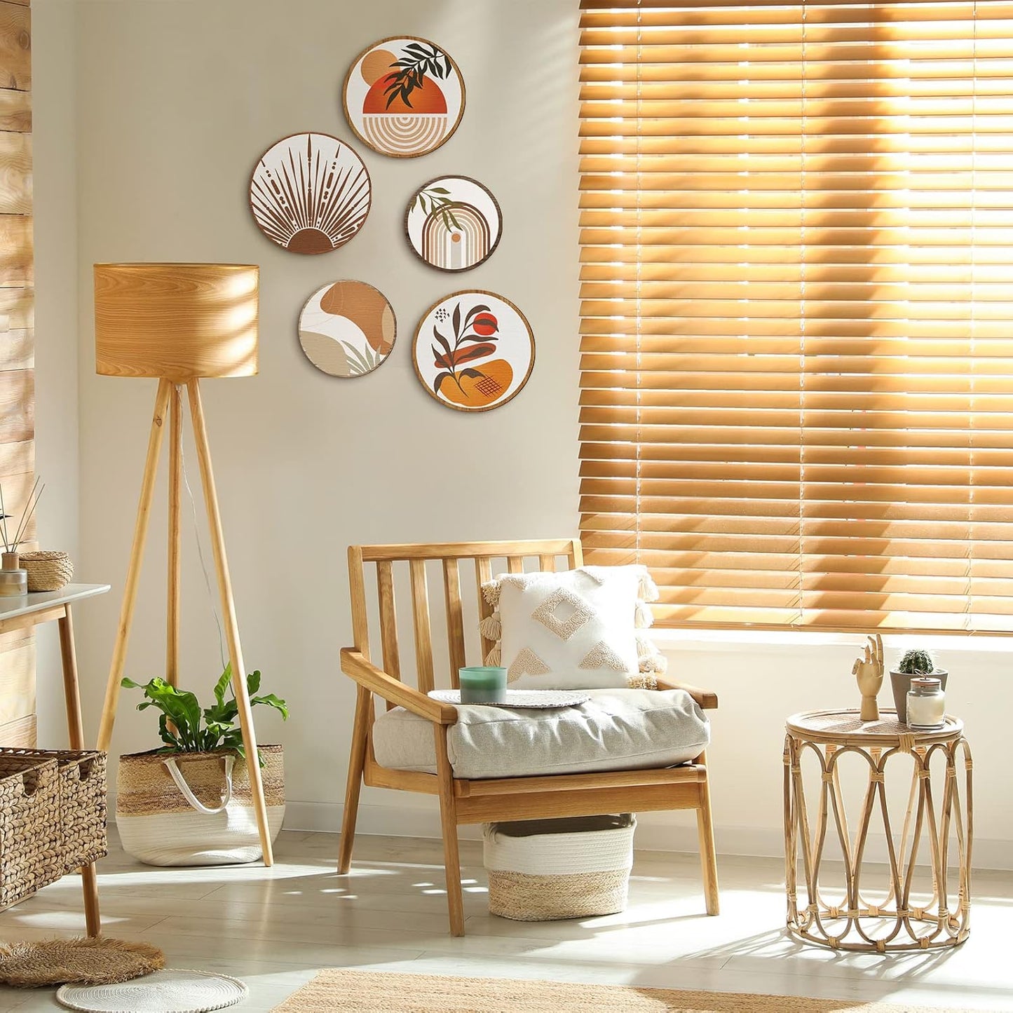 Qunclay 5 Pcs Wall Art Decor Wooden Living Room Wall Decor Bohemian Hanging Farmhouse Geometric 10'' and 8'' Aesthetic Wood Minimalist Posters for Bedroom(Boho)