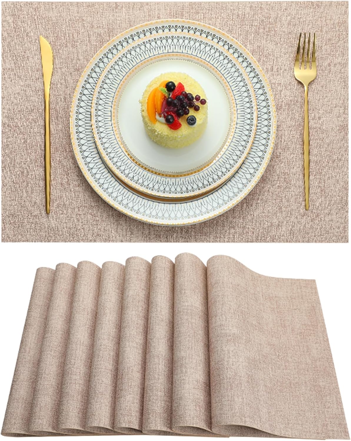 Placemats Set of 4 Washable Heat Resistant Place Mats PVC Woven Dining Table Mat Pink 4pcs