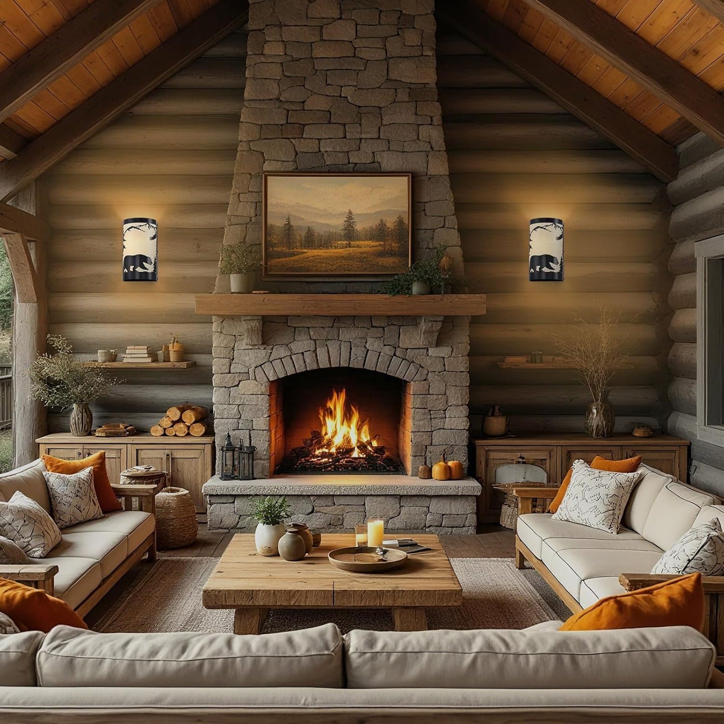 Wall Sconce Light,Bear Metal Cream Parchment Rustic Wall Sconces,Farmhouse E26 Base Black Matte Hallway Sconces Wall Lighting,Vintage Wall Mount Lamp,Wall Lights for Living Room,Bedroom,Porch