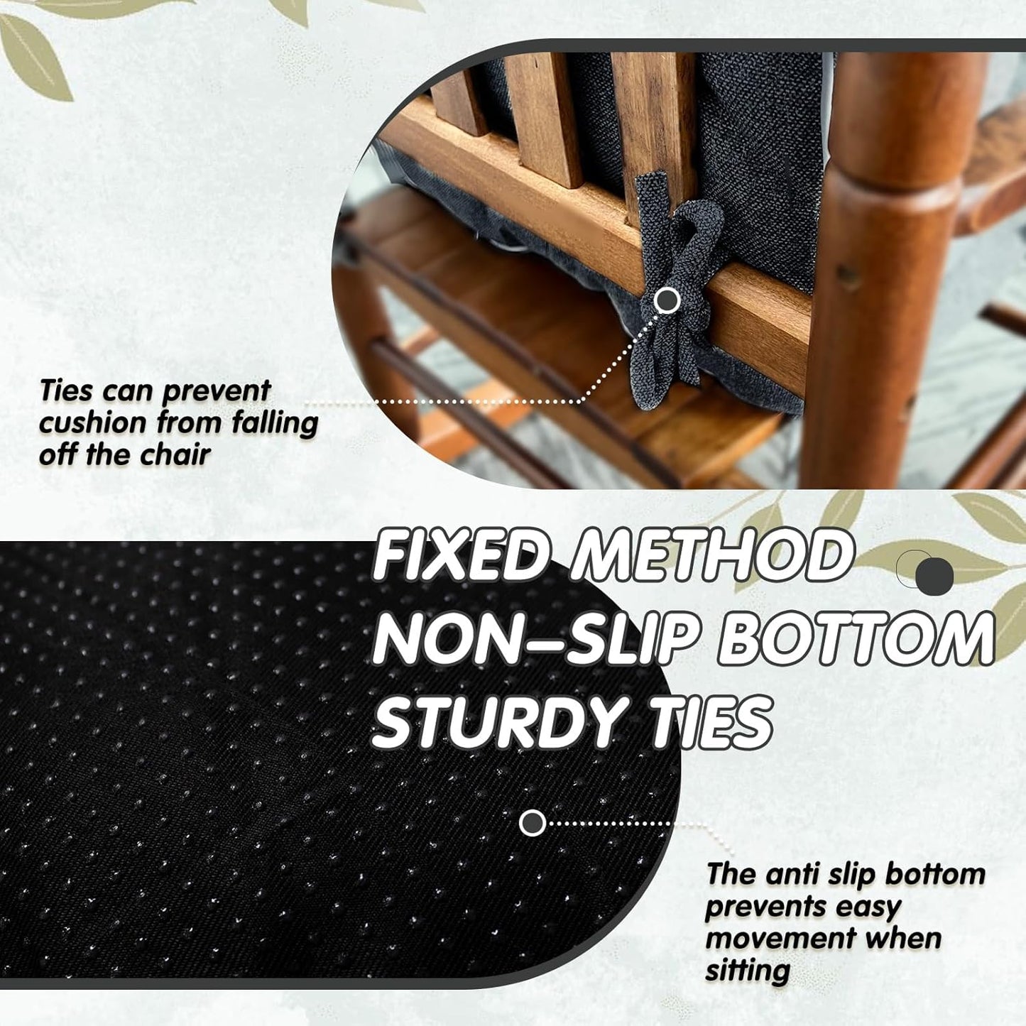 YZ HOME Rocking Chair Cushion, Set of Thicken Seat & Back Chair Cushions with Memory Foam, Non-Slip Chair Pad with Ties for for Indoor&Outdoor Rocker, Dark Grey, 22x17x5/17x17x5