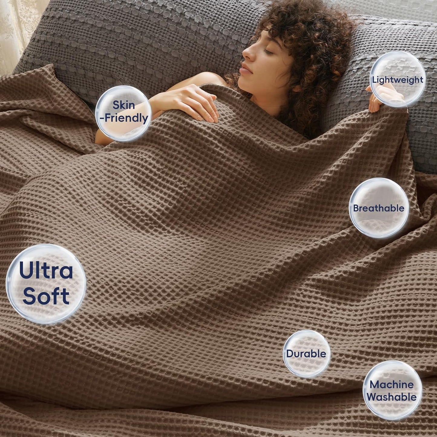 PHF Ultra Soft Waffle Weave Blanket Twin Size 66"x 90"- Washed Lightweight Breathable Cozy Woven Blanket for Bed - Aesthetic Decor for Couch Bedding Sofa Home Car - Cocoa Brown