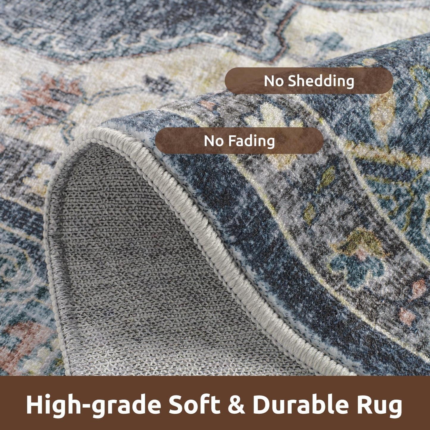 AMOAMI-2X3 Small Rug-Washable Rugs Entryway Mat Indoor-Soft Vintage Non Slip Rugs for Kitchen Laundry Room Bathroom Blue Decorative Accent Rug for in Front of Sink 24 Inch x36 Inch