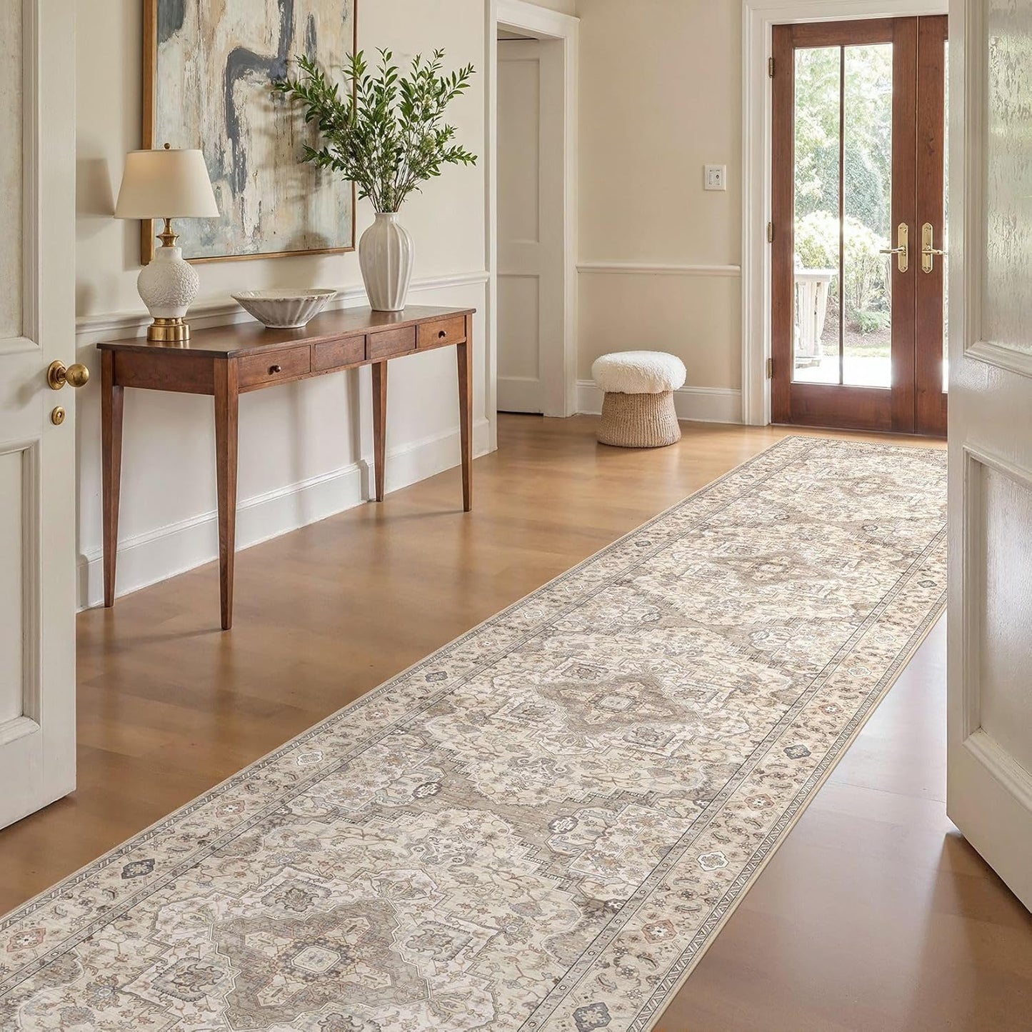 Washable 3x20 Runner Rug - Area Rugs Neutral Vintage Distressed Floral Farmhouse Boho Large Soft Floor Rug Indoor Carpet for Hallway Entryway Home - Brown/Multi