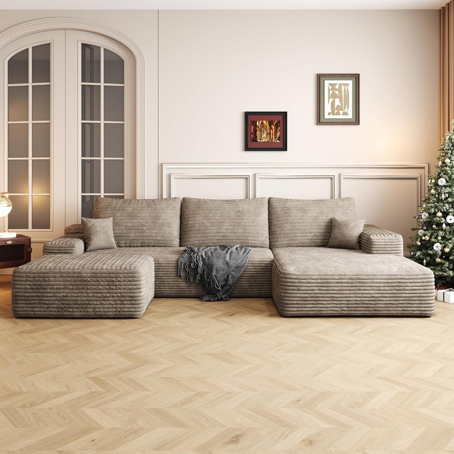 108" Sectional Couches for Living Room Modern Modular Sofa with L-Shape Couchs Upholstered Boneless Couch Deep Seat Sectional Couch with Chaise (Camel, Right Facing Chaise+2Seaters+1Ottoman)