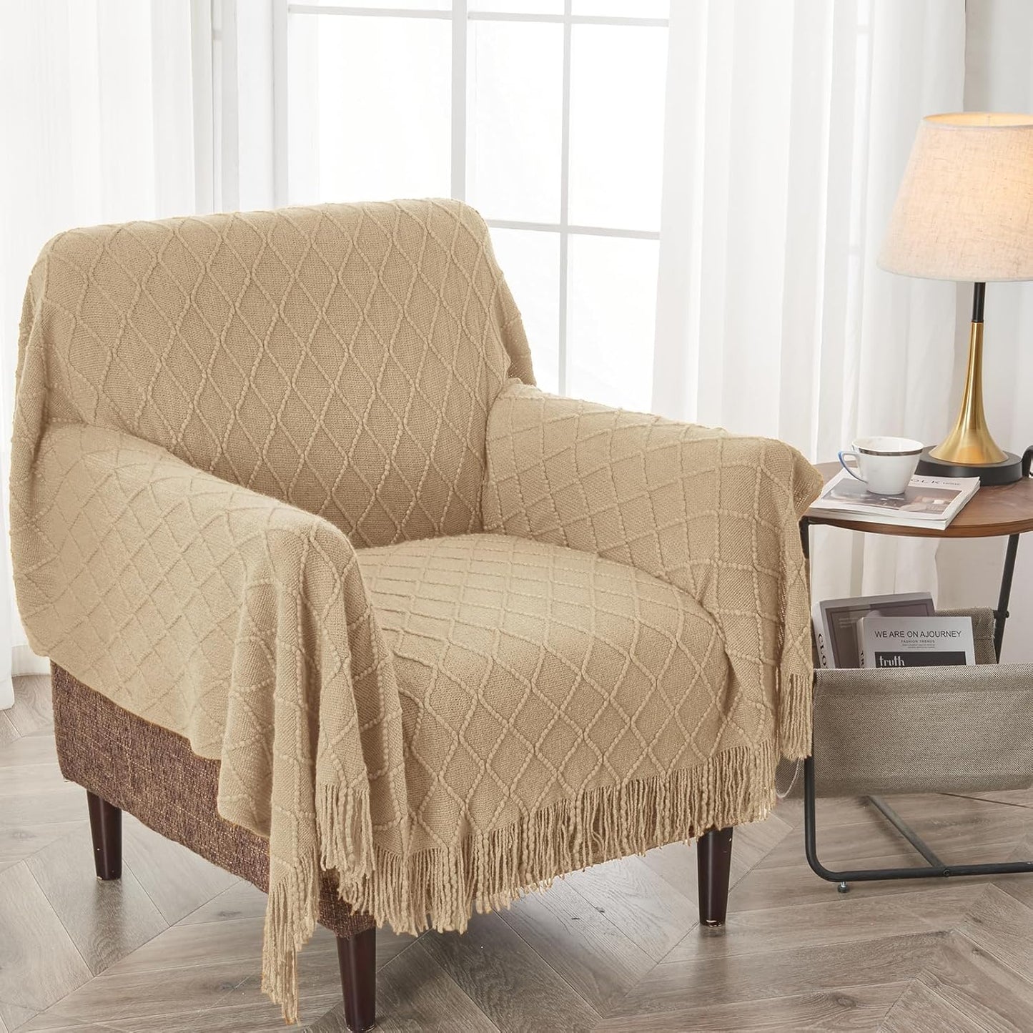 inhand Knitted Throw Blanket for Couch and Bed, Soft Living Room Home Decor Knitted Blanket with Tassel, Outdoor Lightweight Breathable Summer Blanket, Farmhouse Warm Woven Decorative, 50"x60"