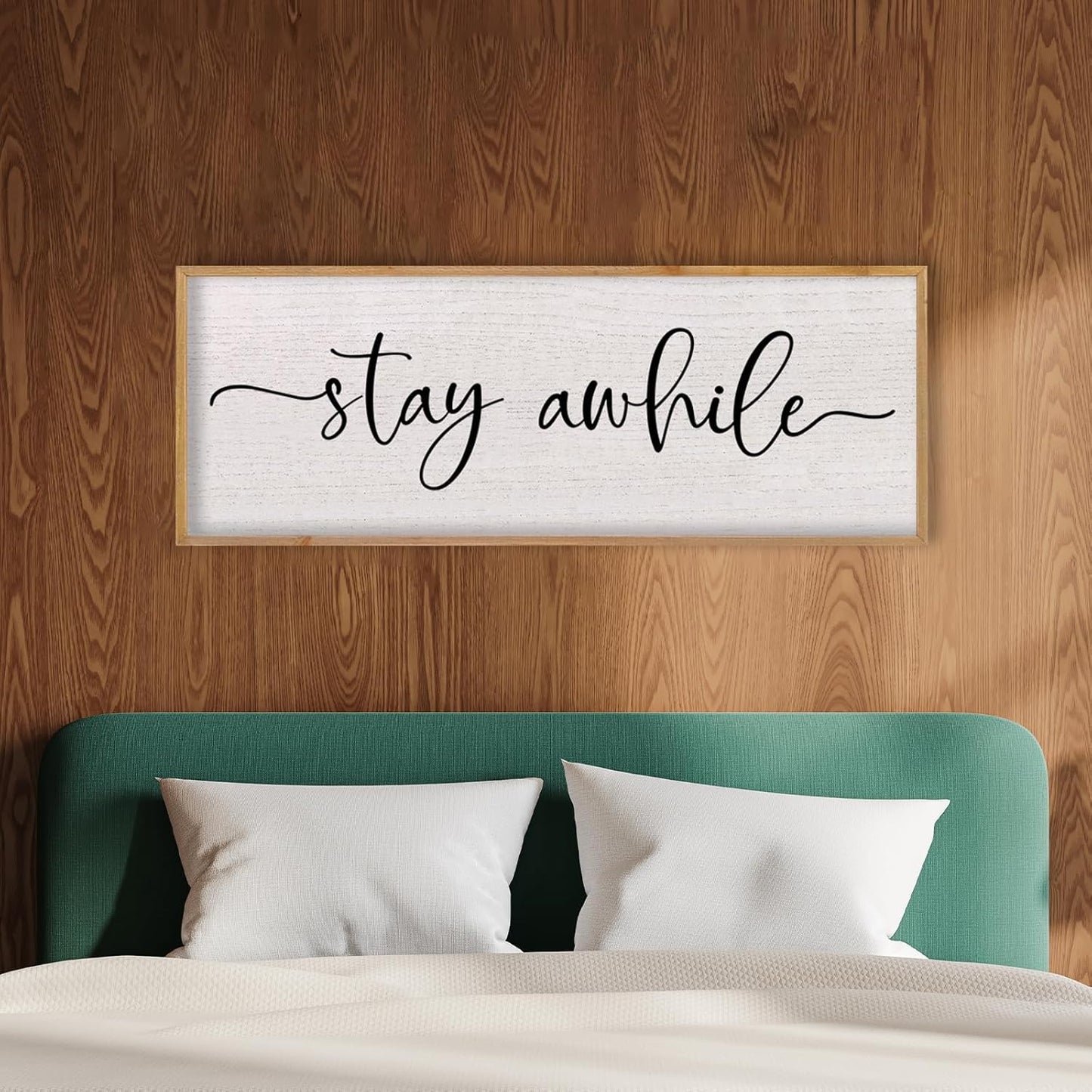 LuZhiQiang Stay Awhile Home Sign Wall Decor 40"X15" Large Solid Wood Frame For Hallway Living Room Entryway Wall Art Hanging (Wood)