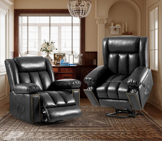 Electric Power Lift Recliner Chair for Elderly with Heat & Massage, Breathable Leather Large Reclining Chairs w/2 Concealed Cup Holders for Seniors Home Living Room,Set of 2,Grey