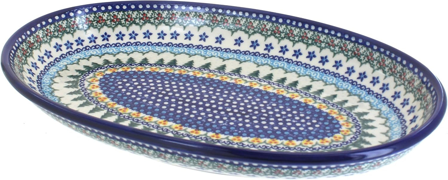Blue Rose Polish Pottery Holiday Pine Oval Platter