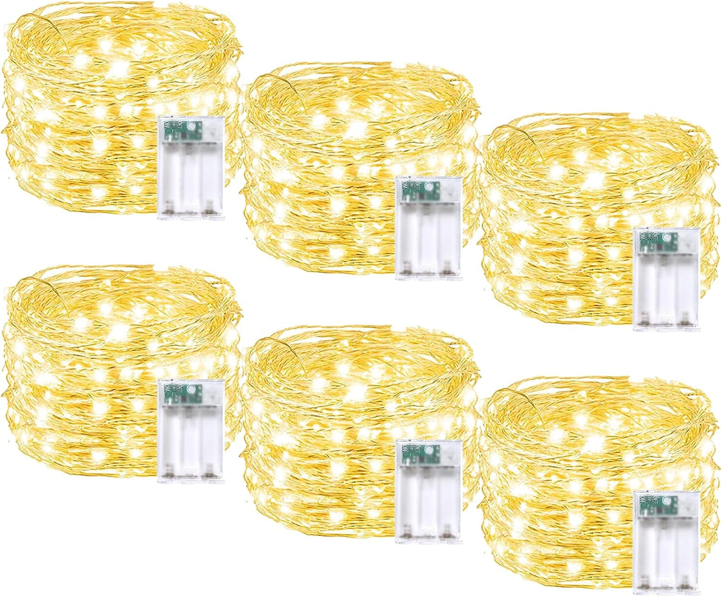 6 Pack Fairy Lights Battery Operated with Timer, Each 20FT 60LED Christmas String Lights Outdoor Indoor, Cuttable Battery Twinkle Light for Bedroom Home Wedding DIY Christmas Decorations (Warm White)