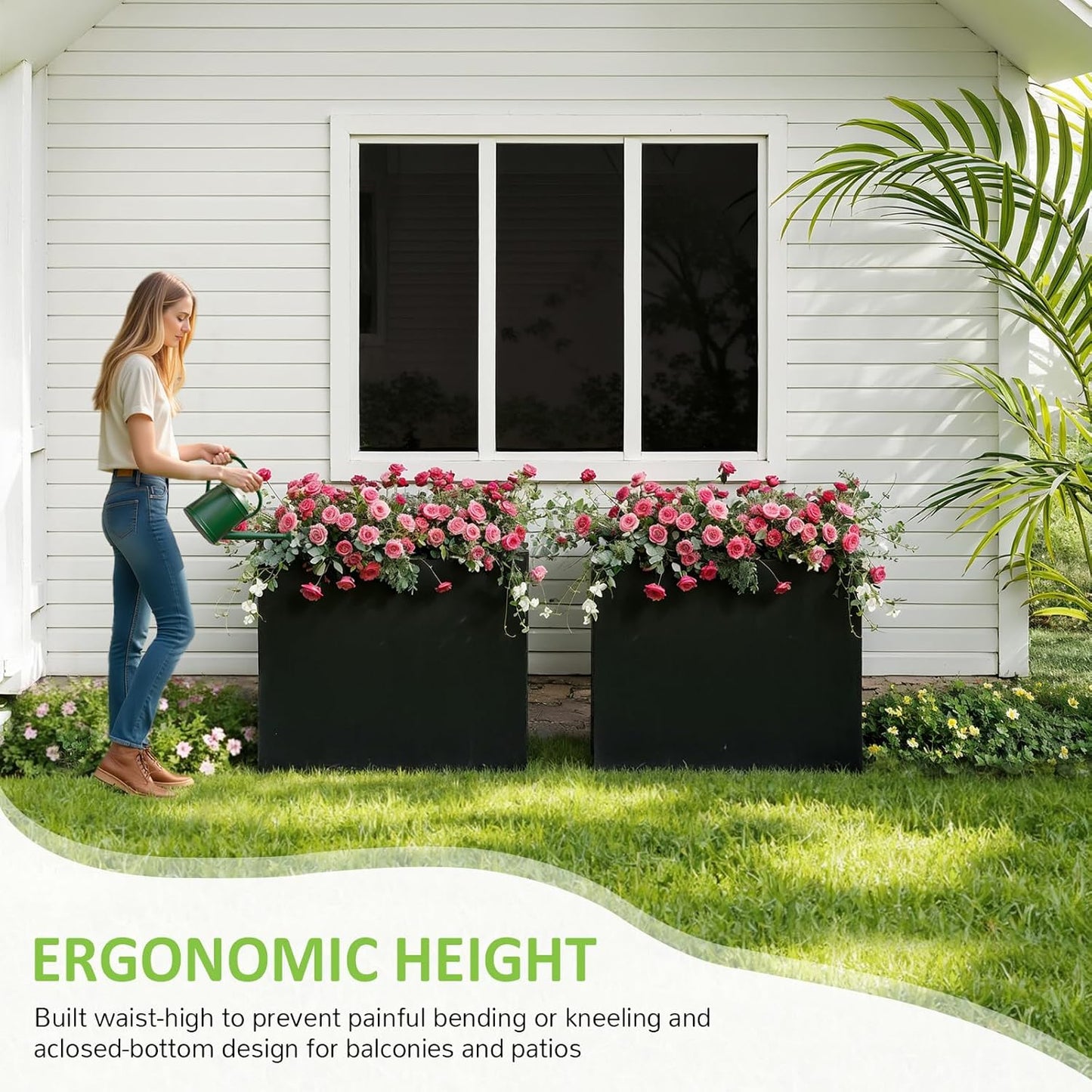 Planter Box Outdoor 38"W x 10.2"D x 30"H- Tall Rectangular Planters for Outdoor Patio/Porch, All-Weather with Anti-dumping Kit, Durable Galvanized Steel, Modern Design for Plants, Flower,Garden