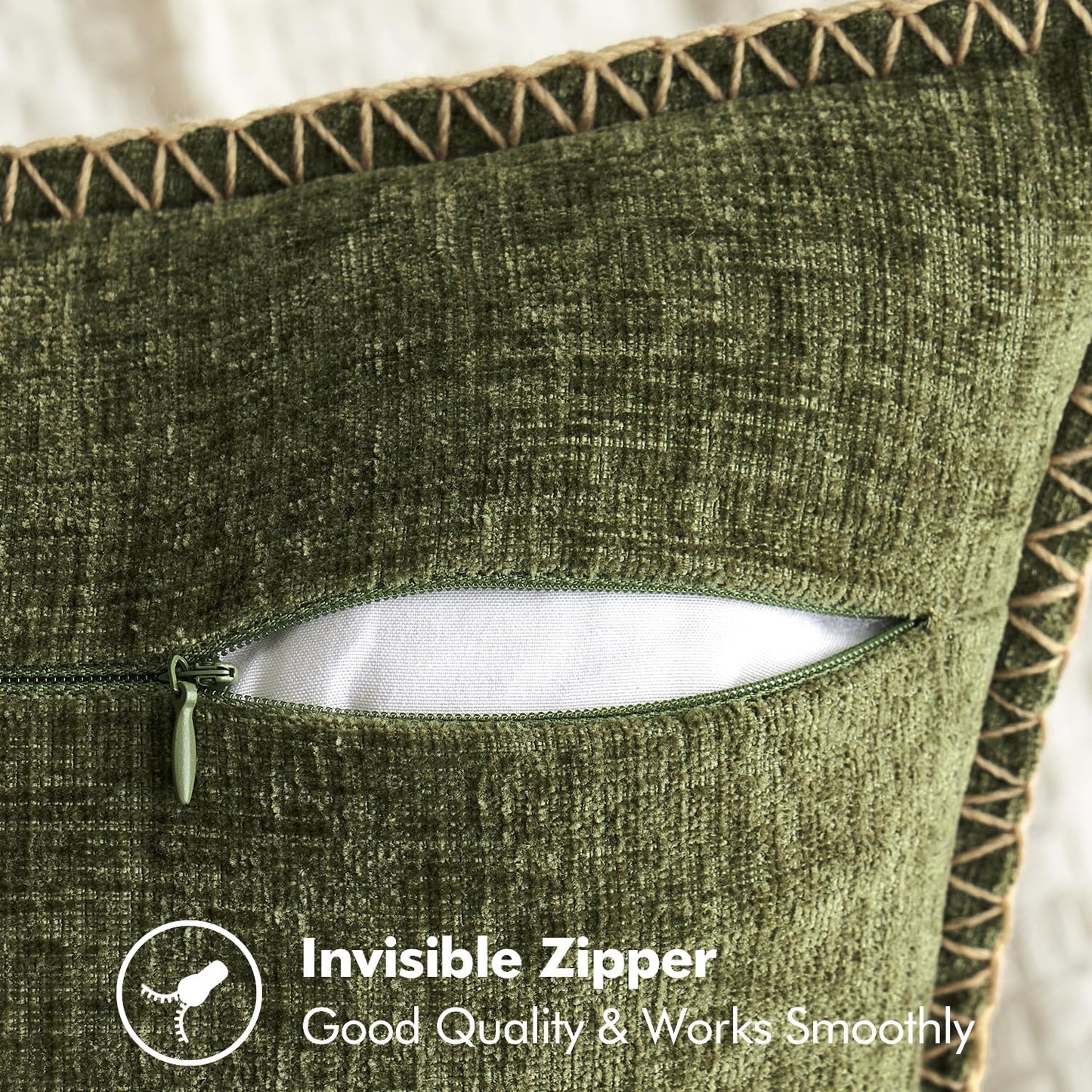 MIULEE Pack of 2 Couch Throw Pillow Covers 24x24 Inch Olive Green Farmhouse Decorative Pillow Covers with Stitched Edge Soft Chenille Solid Dyed Spring Pillow Covers for Sofa Bed Living Room