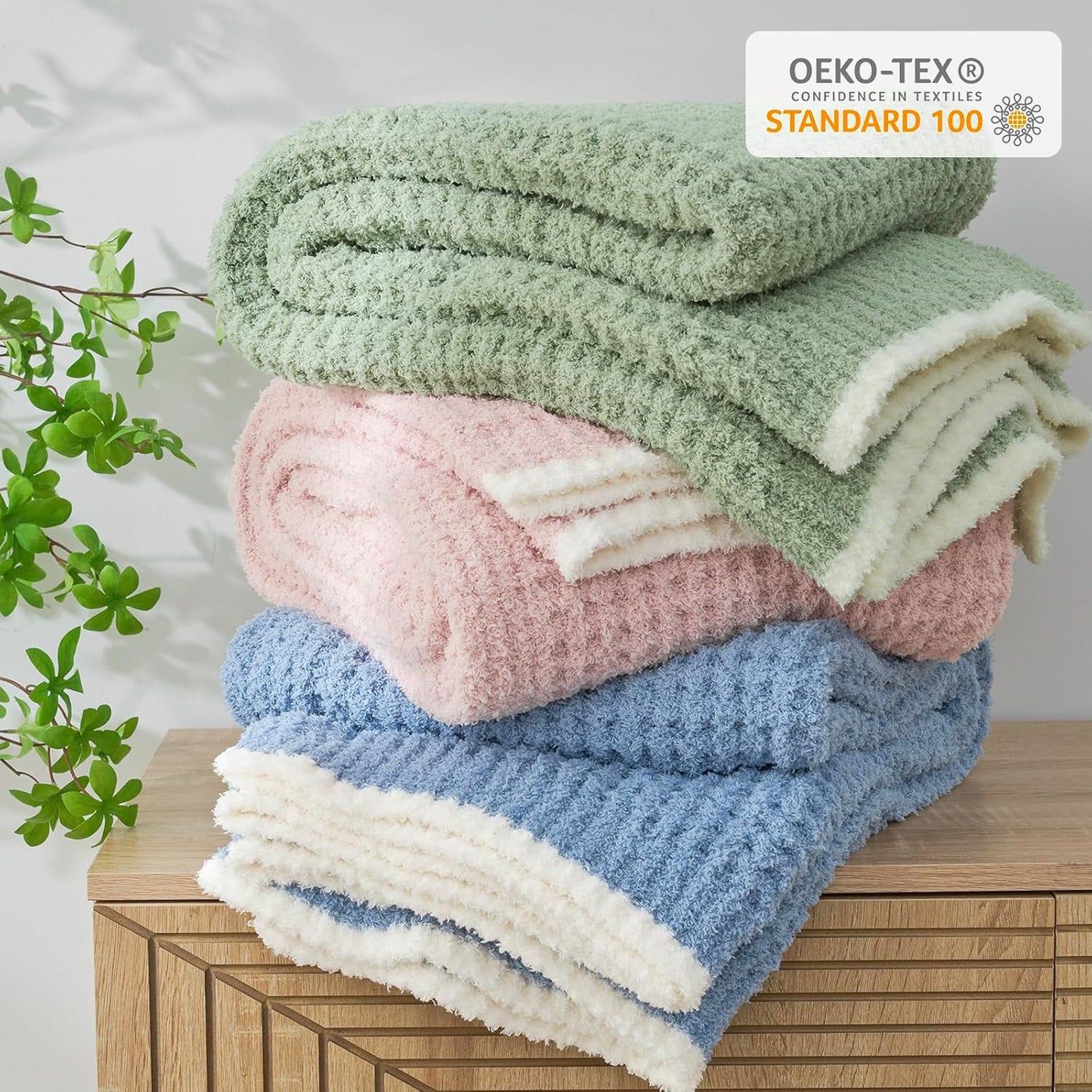 Snuggle Sac Pink Waffle Bedding Blankets Queen Size 90x90 inches, Reversible Microfiber Fluffy Fuzzy Soft Throw Cozy Knit Blanket for Women Mothers Birthday Gifts