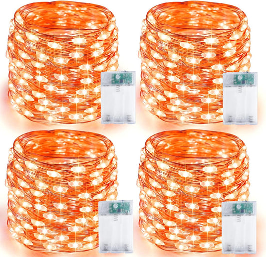 4 Pack 20FT 60LED Halloween Battery Operated Fairy Lights with Timer, Waterproof Battery String Lights Outdoor Indoor, Battery Twinkle Lights for Bedroom Wedding Birthday Party Halloween (Orange)