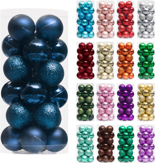XmasExp 24ct Mini Christmas Ball Ornaments Shatterproof Christmas Ornaments Set Decorations for Xmas Tree Balls 30mm/1.18" (Blue)