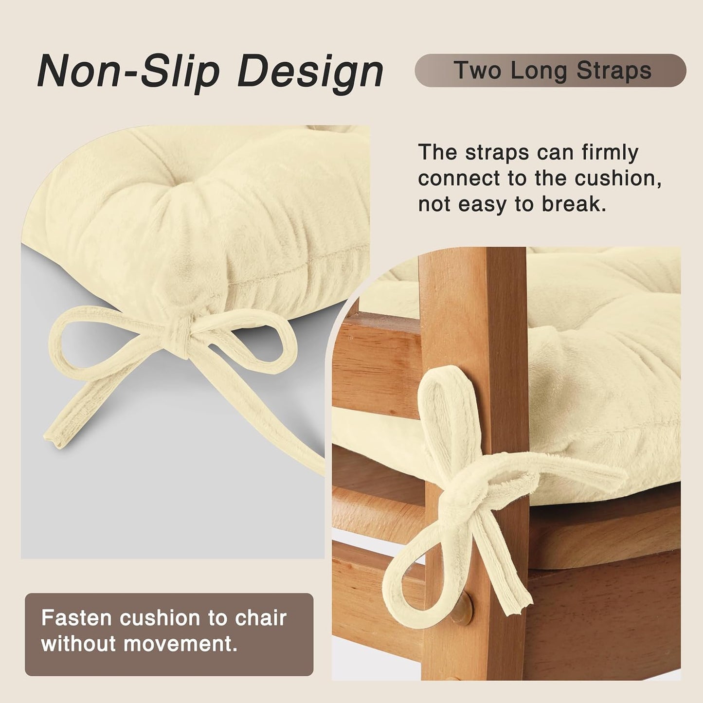 OVOV Chair Cushions for Dining Chairs Set of 6 Tufted Indoor Chair Pads with Ties Soft Square Seat Cushions for Kitchen Chairs 15.5"x15.5",White