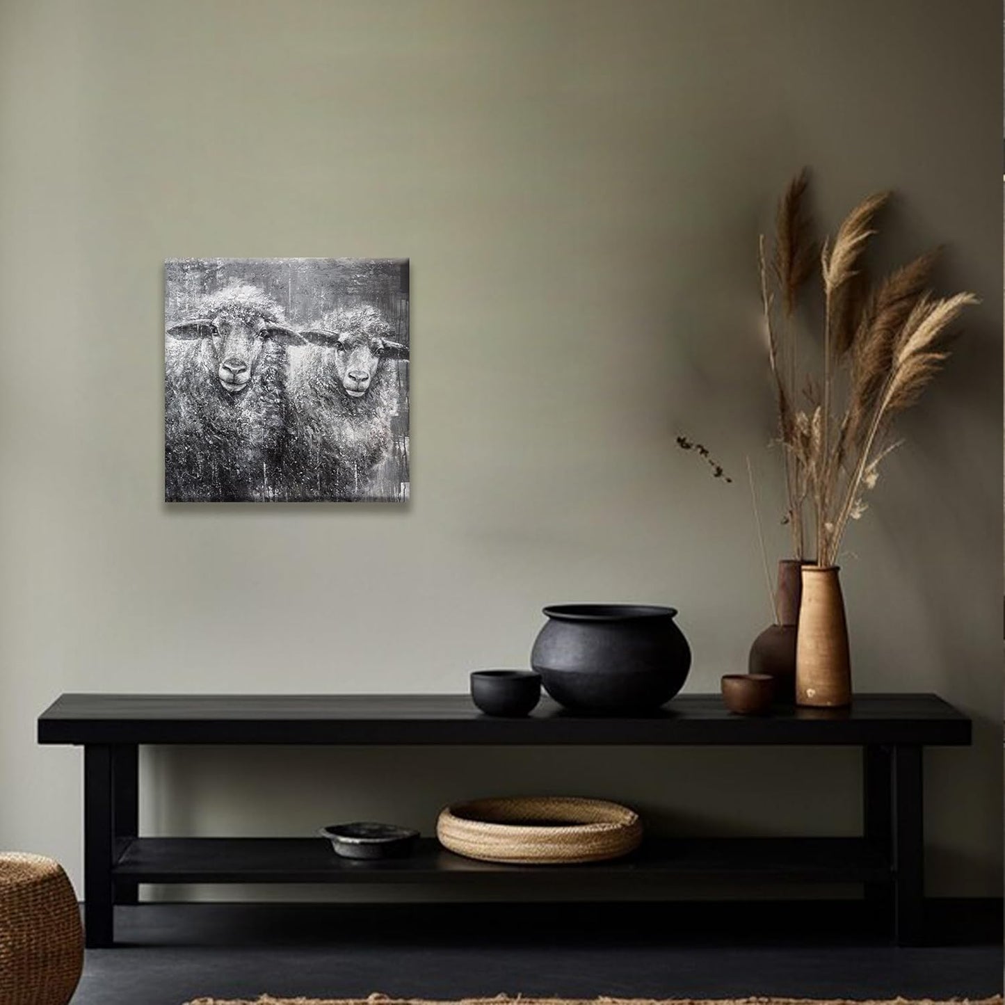 TAIJXAGSG Animal Cancas Wall Art Decor Farmhouse Sheep Picture Paintings Decor Vintage Rustic Painting Cute Sheep Artwork For Kitchen Living Room 13'' X 13'' wall hanging decor