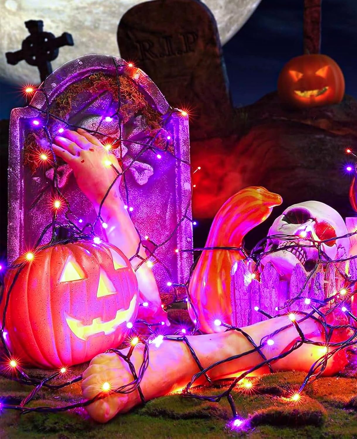 80FT 240 LED Halloween Lights Outdoor, Purple Orange String Lights for Outside with Waterproof 8 Modes, Green Wire Twinkle Tree Light for Indoor Bedroom Patio Garden Party Holiday Decorations