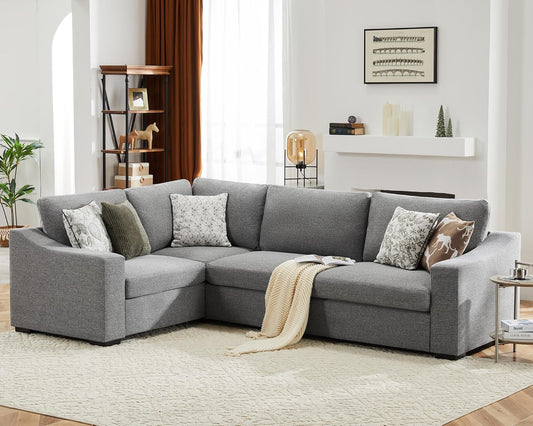 112" Convertible Sectional Sofa, Large L Shaped Couch with Detachable Sofa Cover, Modular Couch for Living Room, Breathable Linen Fabric Corner Sofa for Apartment, Grey