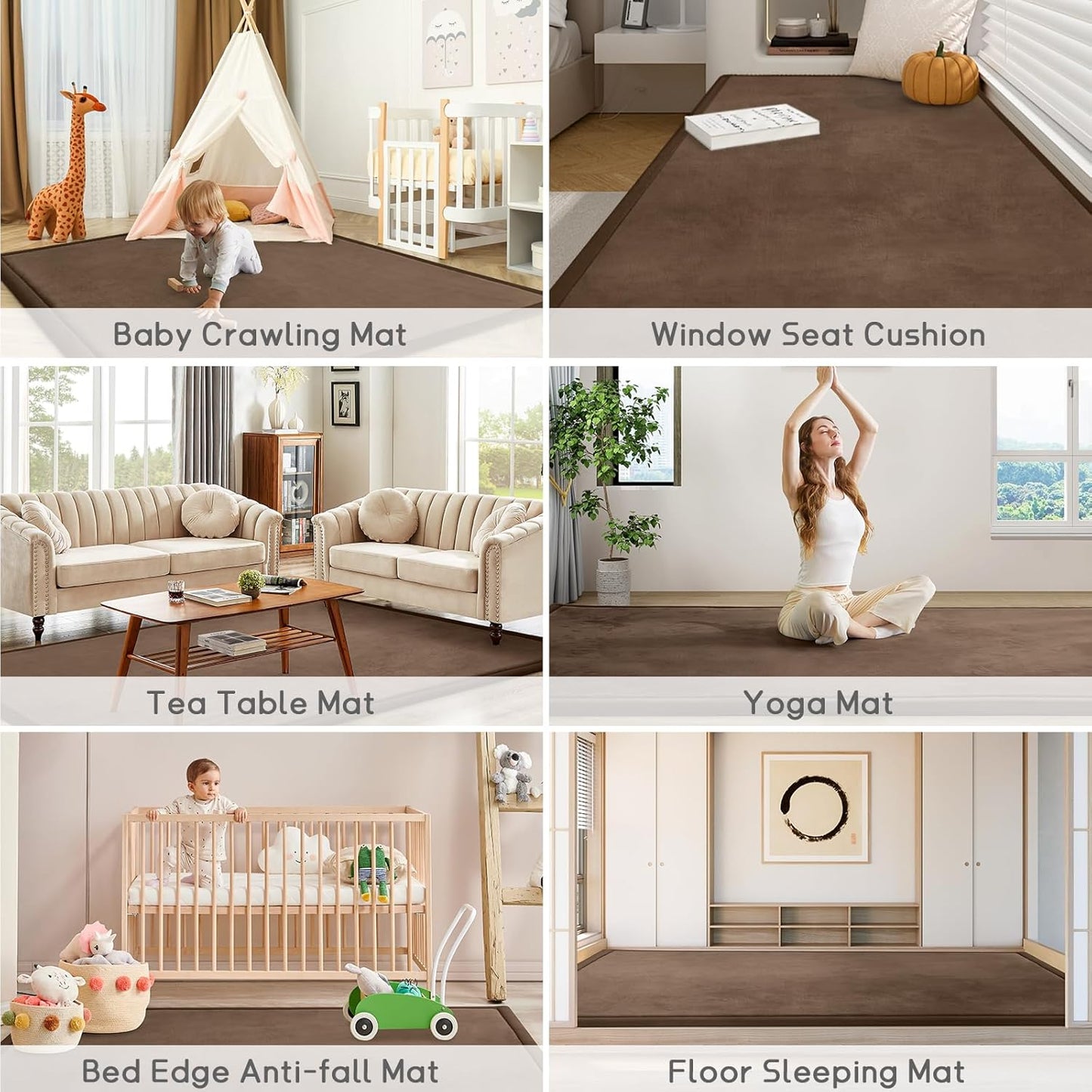 Baby Play Mat for Floor Tummy Time Nursery Rug Muscle Area Rug Playroom Rug Tatami 50 * 50" Memory Foam 1.3" Thick Crawling Mat For Babies,Toddlers, Infants, Kids,Floor Mat,Coffee