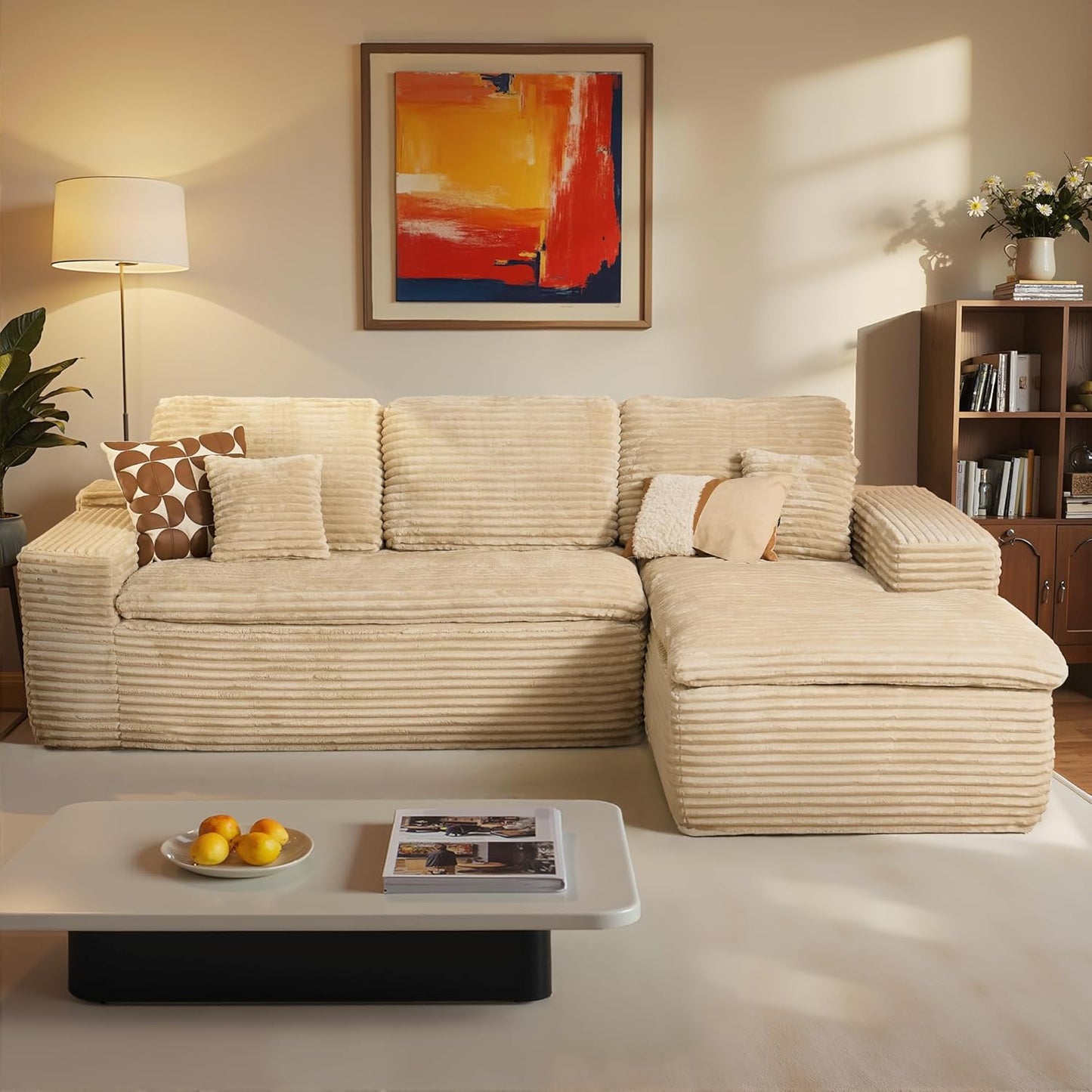 ovios 105” Modular Sectional Sofa with Thicken Seat Cushion, Cloud Couch with Deep Seat, Modern L-Shape Sofas Couches with Chaise,Upholstered Couches for Living Room Bedroom,Beige