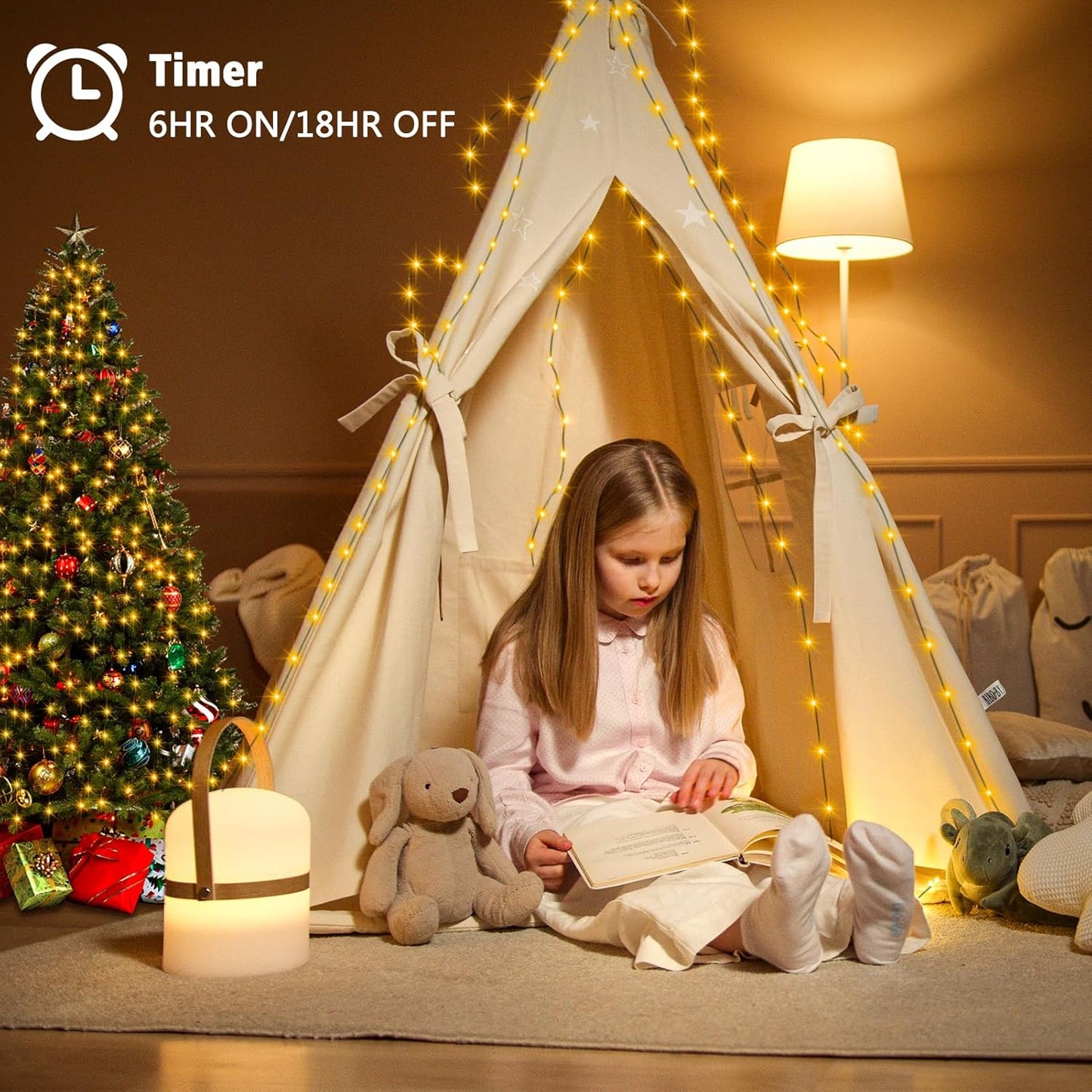 4 Pack Christmas Fairy Lights Battery Operated, 16.4FT 50 LED Dark Green Wire Twinkle Lights with Auto Timer Waterproof, Outdoor String Lights for Indoor Outdoor Bedroom Yard Decor (Warm White)