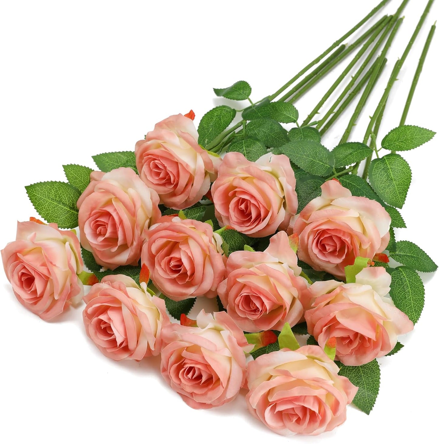 Pink Fake Roses Artificial Flowers - 10 Pcs Fake Artificial Roses Silk Flowers with Stems for Home Wedding Hotel Office Centerpiece Decor（Gradient Pink）