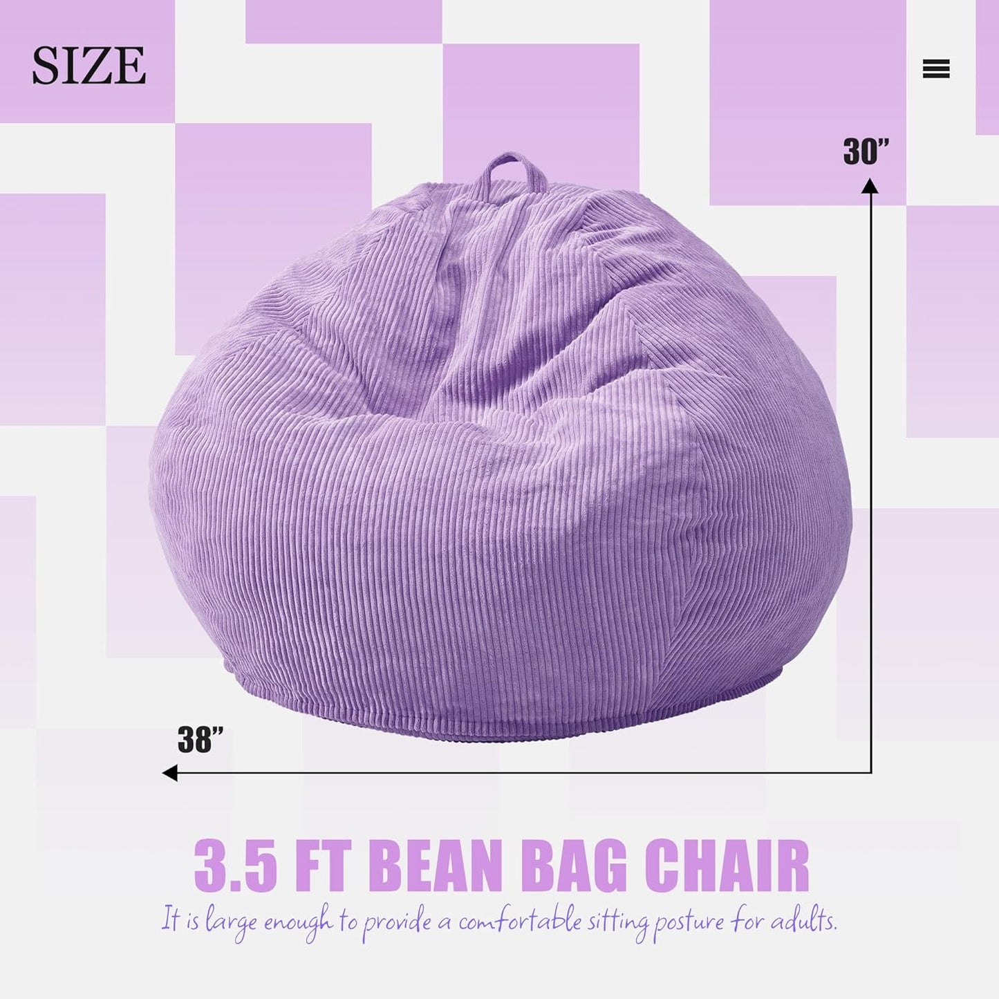 Hobestluk 3.5FT Bean Bag Chair Adult Bean Bag Chair Large Bean Bag Chair with Filler Included Teardrop Bean Bag with Removable Cover for Bedroom Living Room - (Large, Purple)