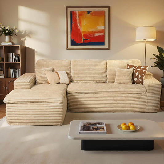ovios 105” Modular Sectional Sofa with Thicken Seat Cushion, Cloud Couch with Deep Seat, Modern L-Shape Sofas Couches with Chaise,Upholstered Couches for Living Room Bedroom,Beige