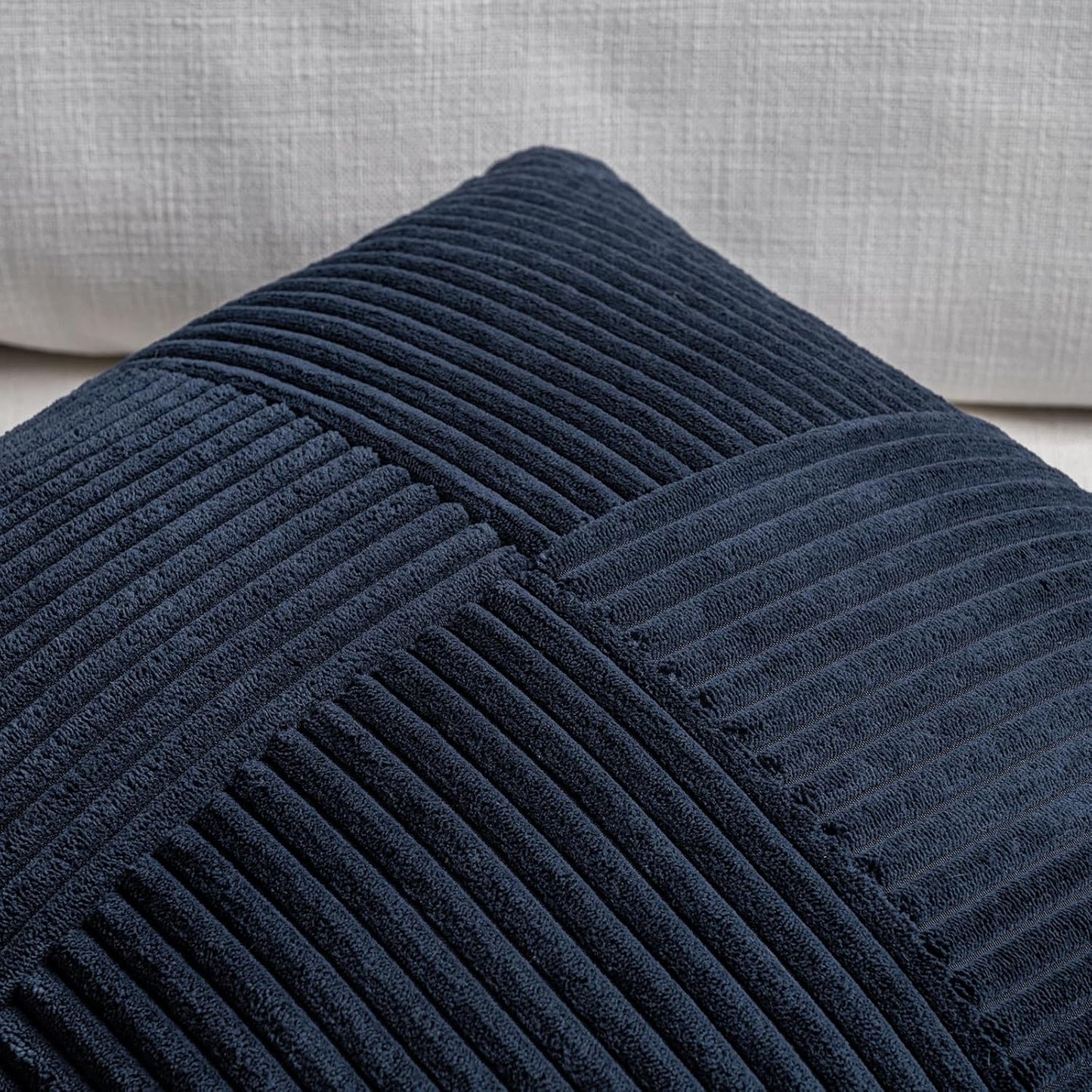 Fancy Homi 2 Packs Navy Blue Decorative Throw Pillow Covers 16x16 Inch for Living Room Couch Bed, Rustic Farmhouse Boho Home Decor, Soft Corss Patchwork Corduroy Textured Square Cushion Case 40x40 cm